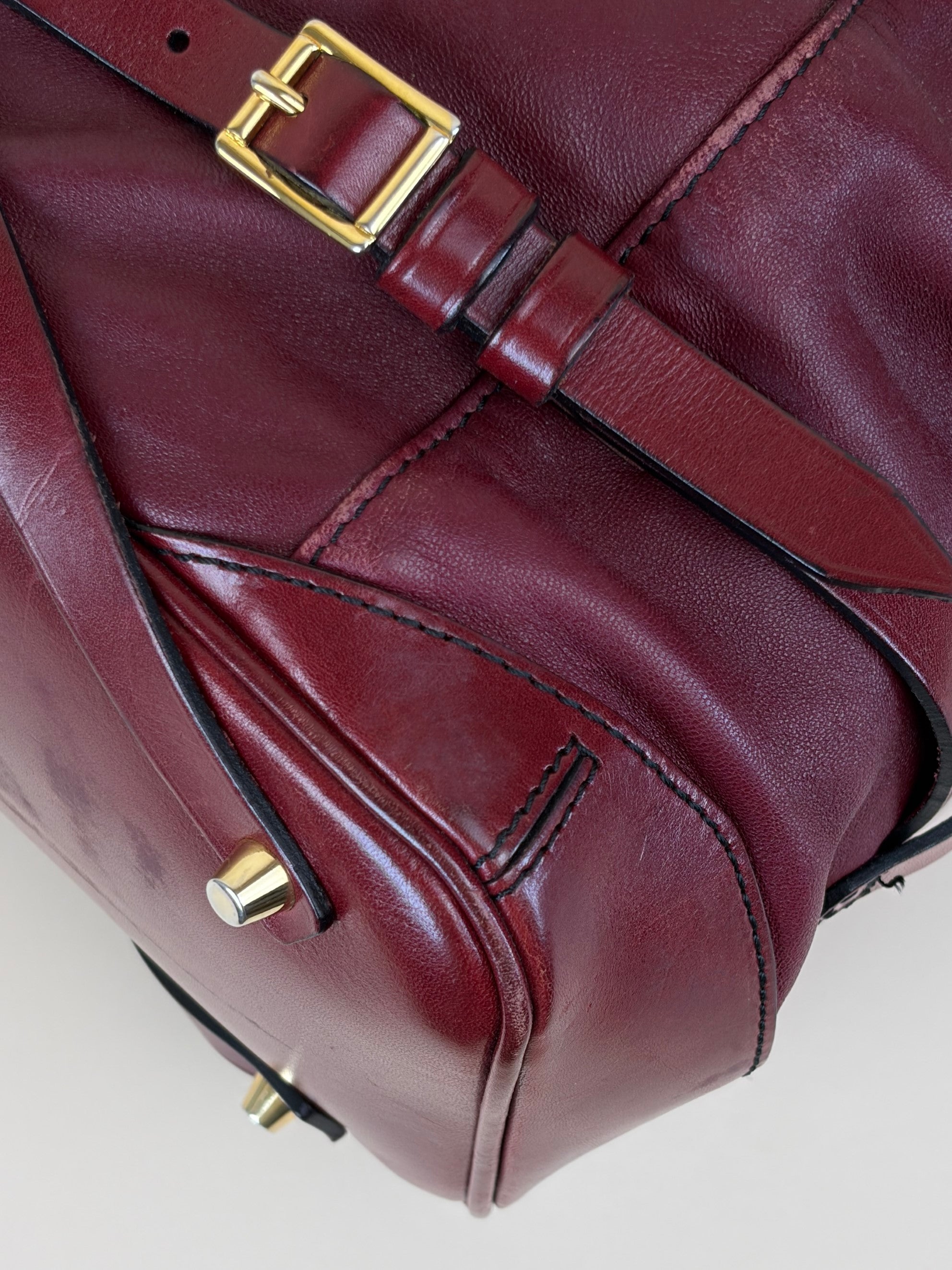 Burberry burgundy soft leather lambskin inhere medium tote bag