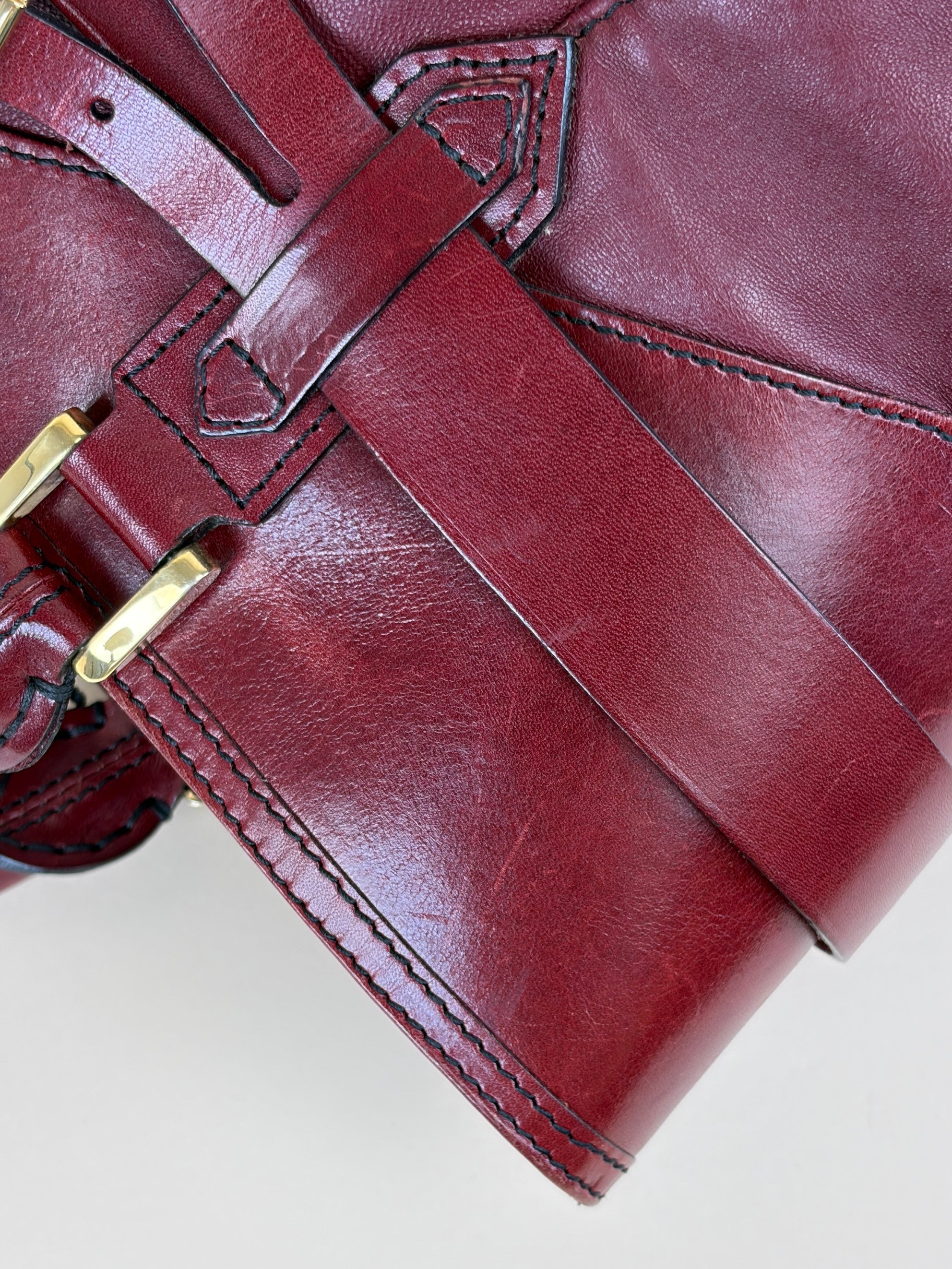 Burberry burgundy soft leather lambskin inhere medium tote bag