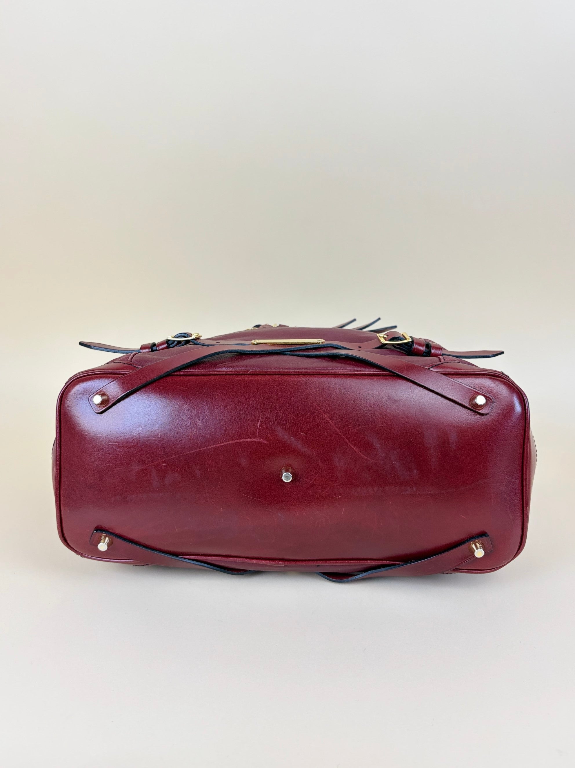 Burberry burgundy soft leather lambskin inhere medium tote bag