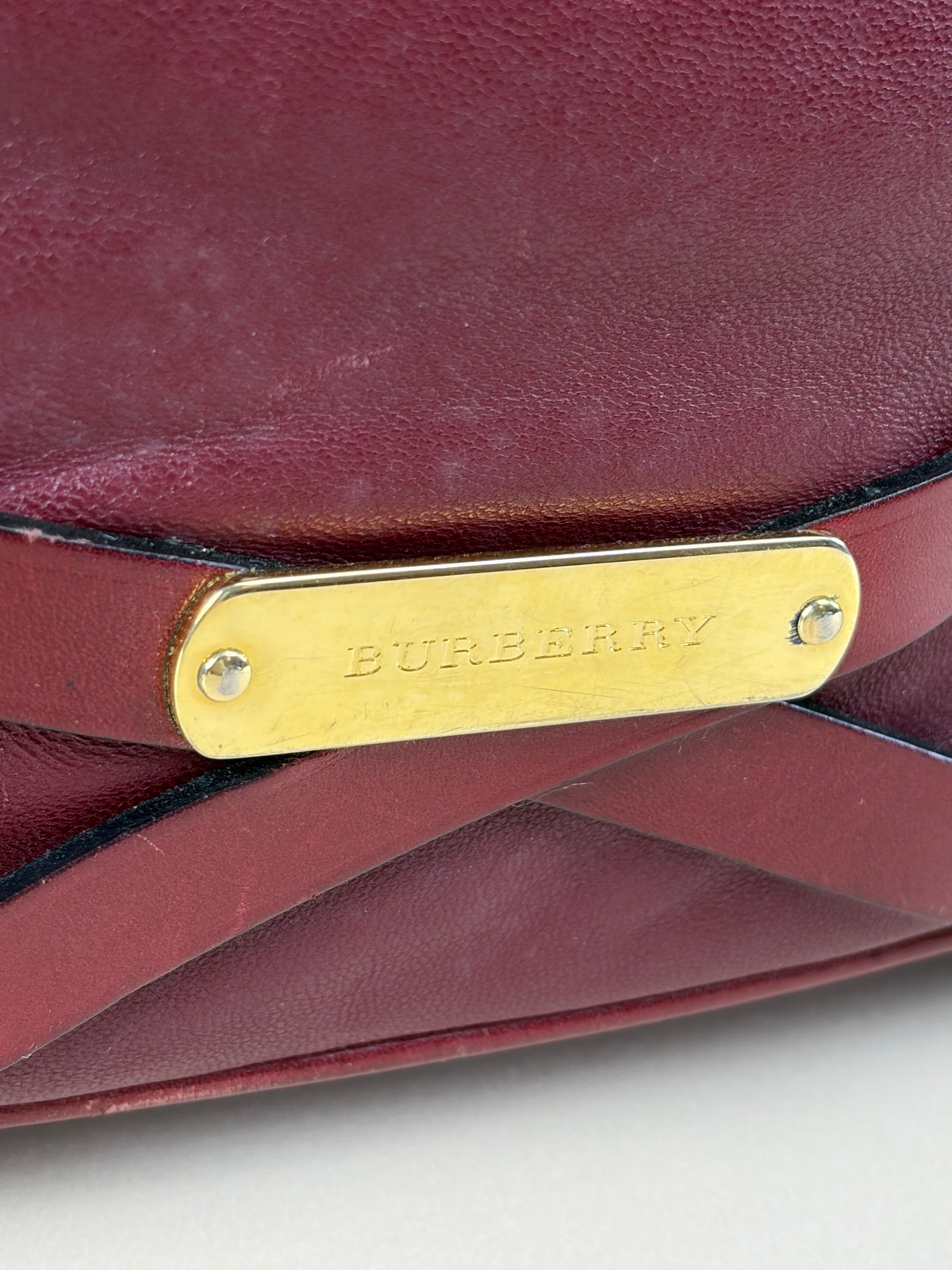 Burberry burgundy soft leather lambskin inhere medium tote bag