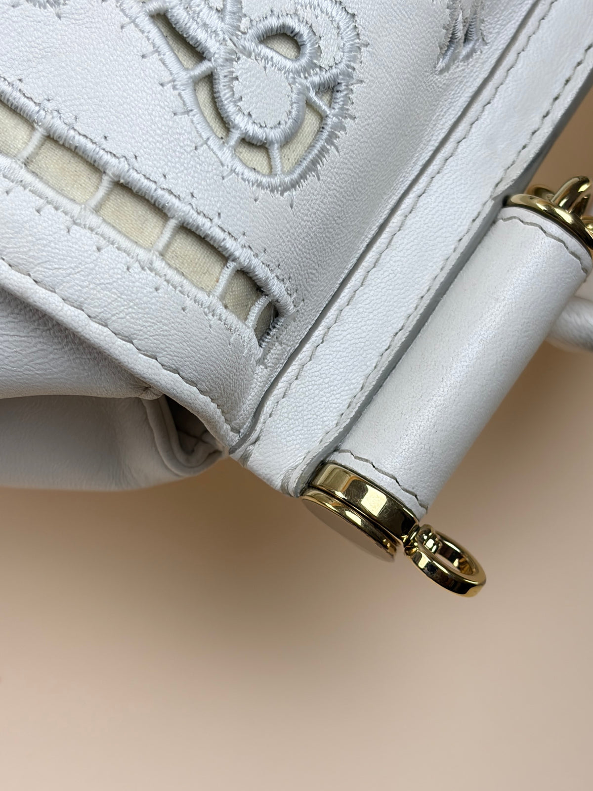 Dolce & Gabbana white Embroidered Laser Cut Miss Sicily Medium Bag