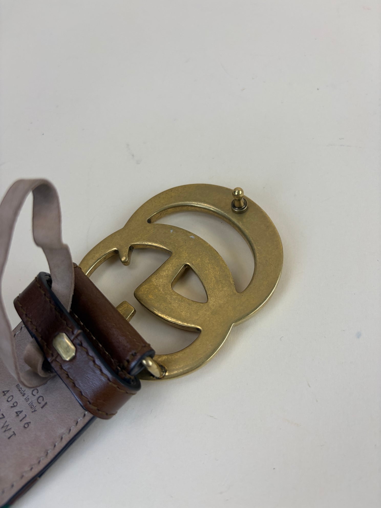 Gucci GG buckle bi color canvas vintage web and brown leather
