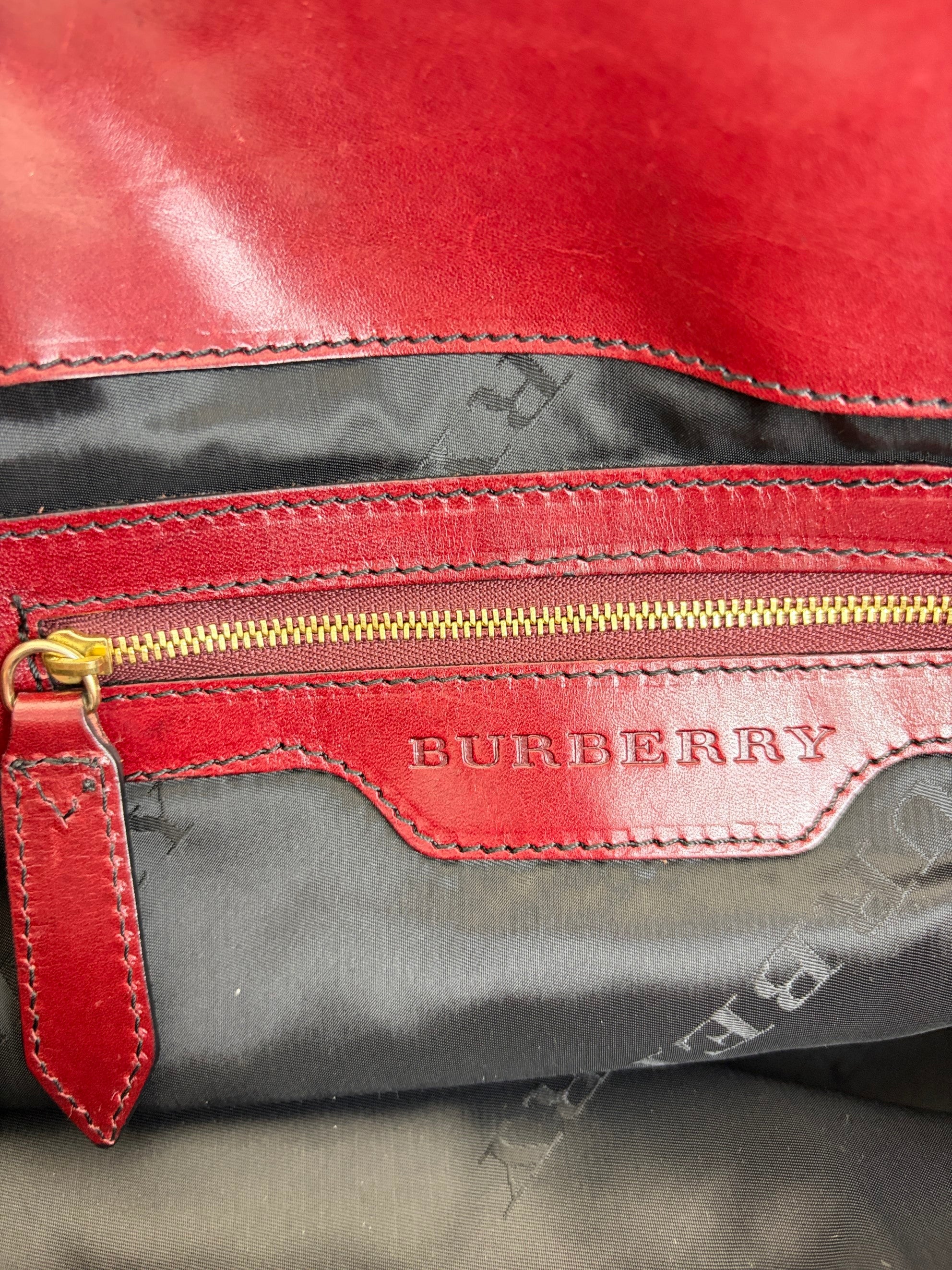 Burberry burgundy soft leather lambskin inhere medium tote bag