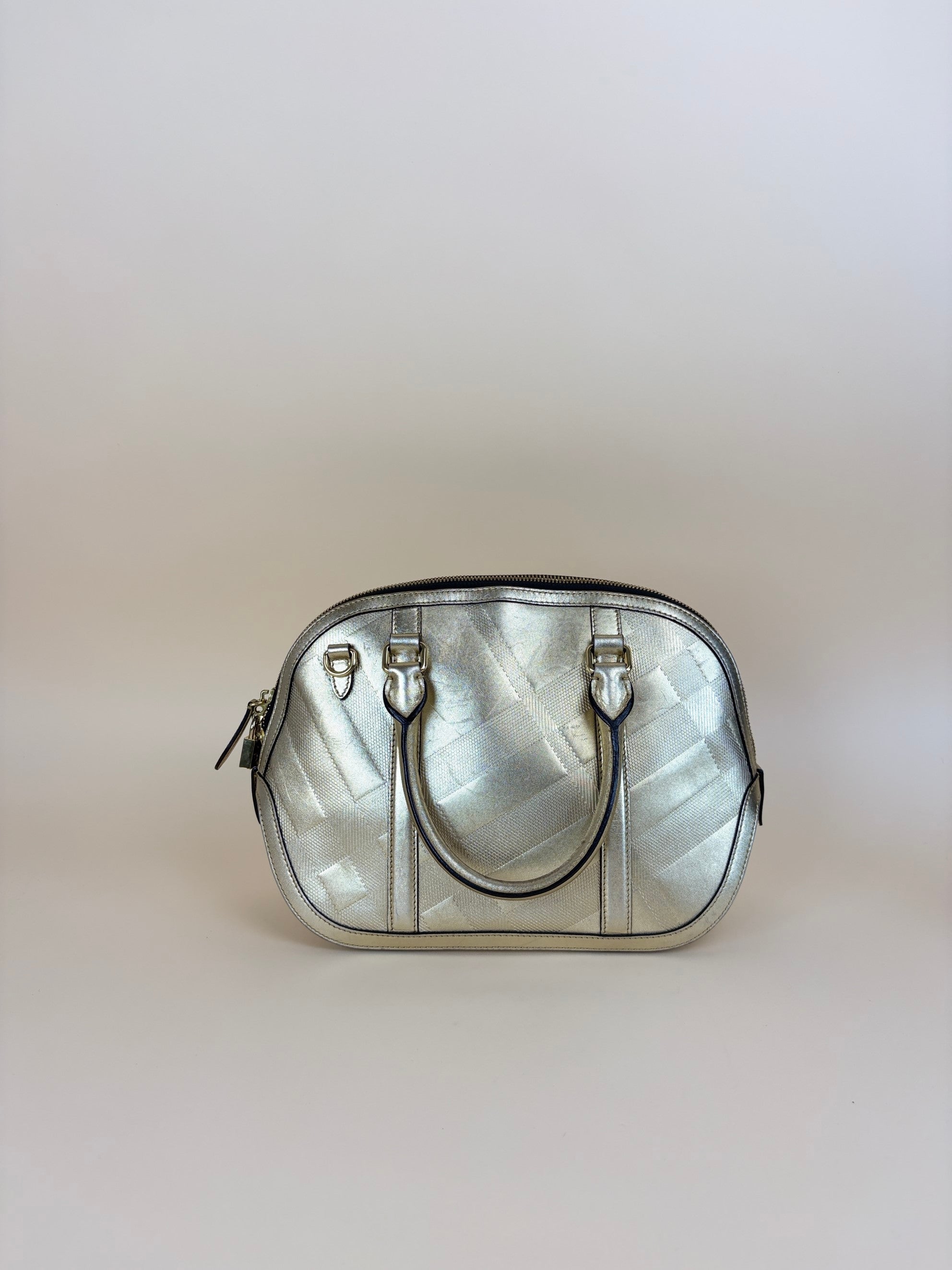 Burberry orchard bowling bag gold metallic top handle