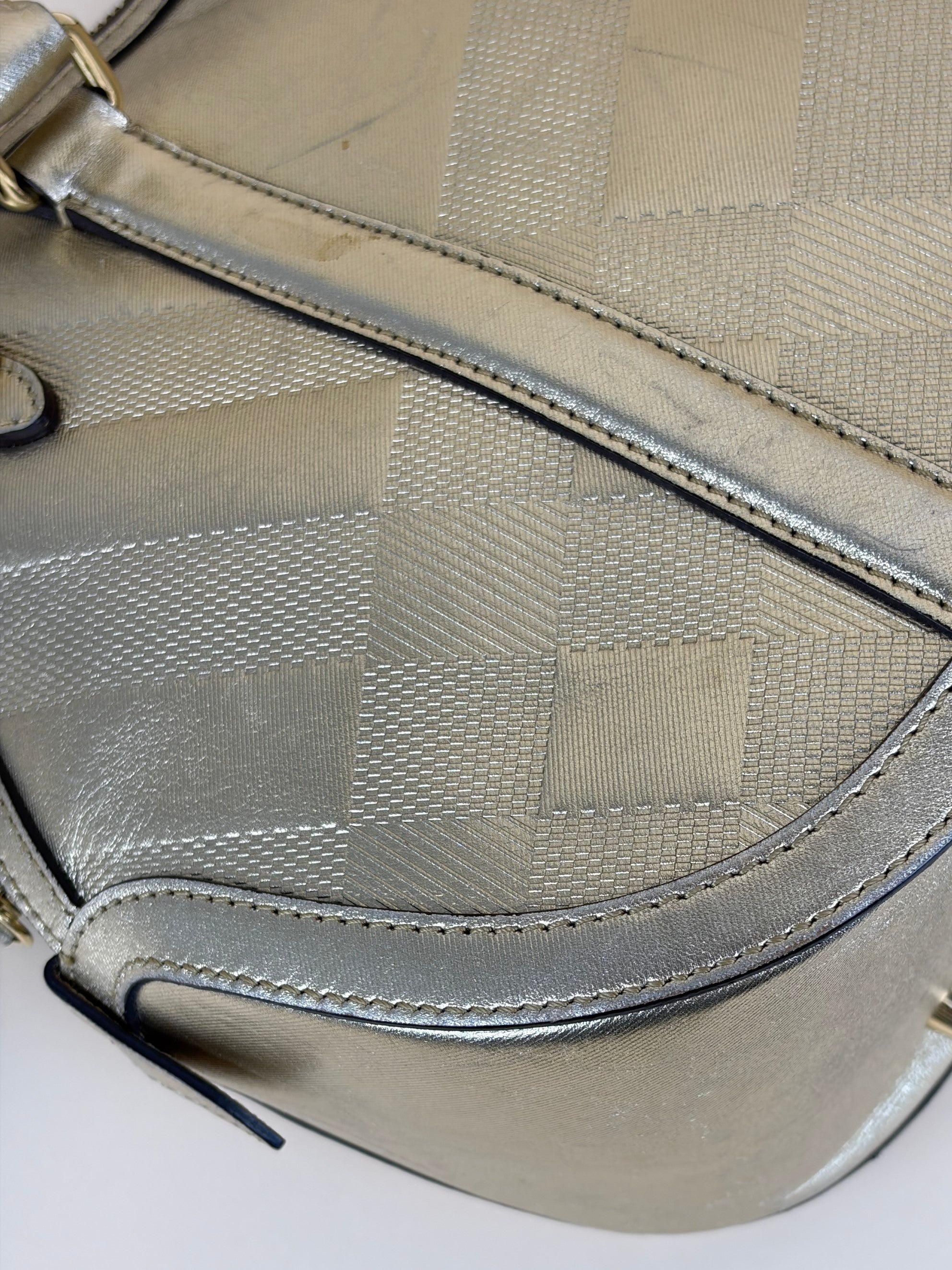 Burberry orchard bowling bag gold metallic top handle