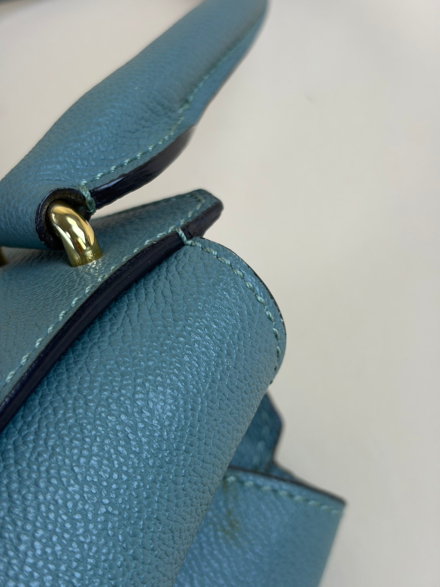 Burberry grained leather green buckle medium tote bag