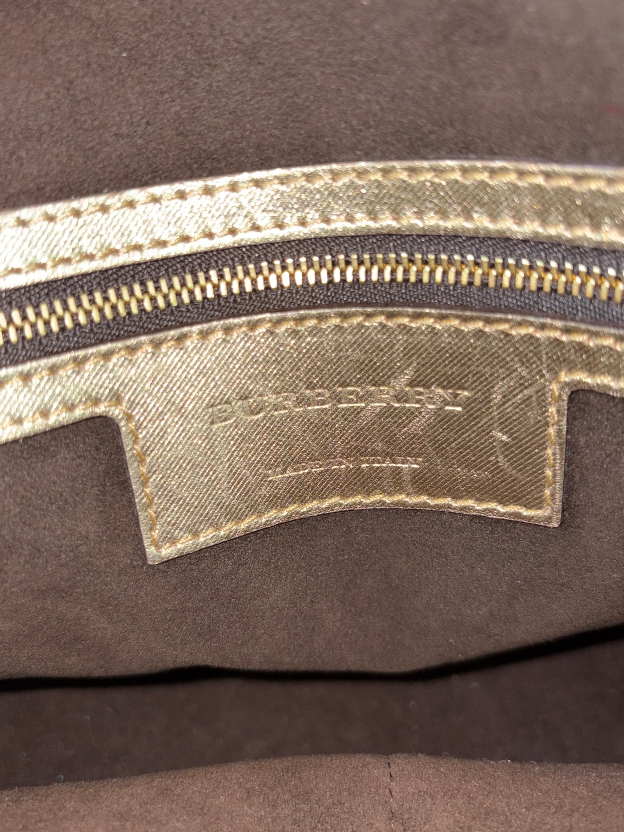 Burberry orchard bowling bag gold metallic top handle