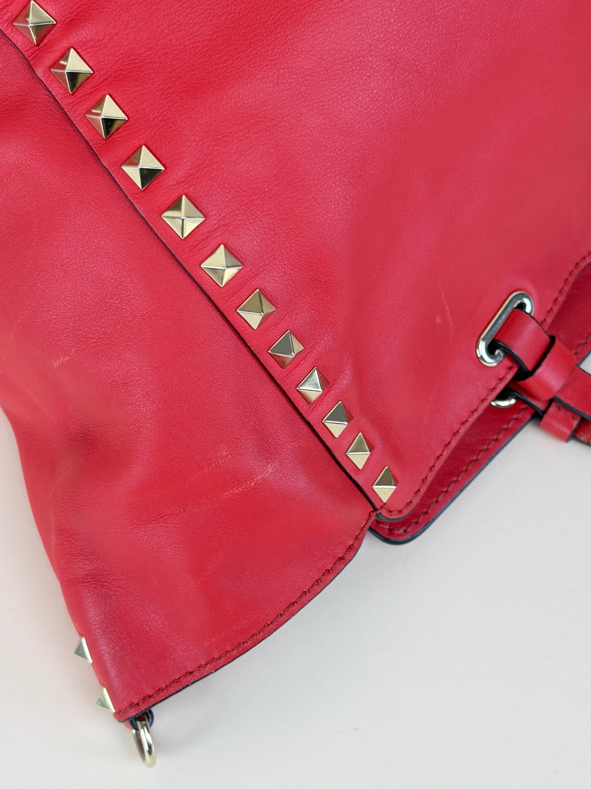 Valentino Gravano red soft leather rock stud medium tote bag
