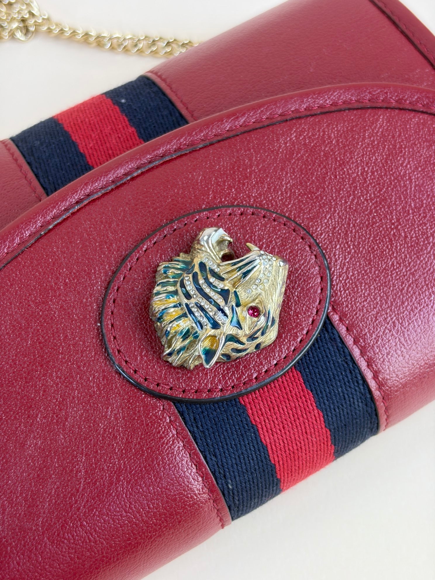 GUCCI red mini rajah web leather