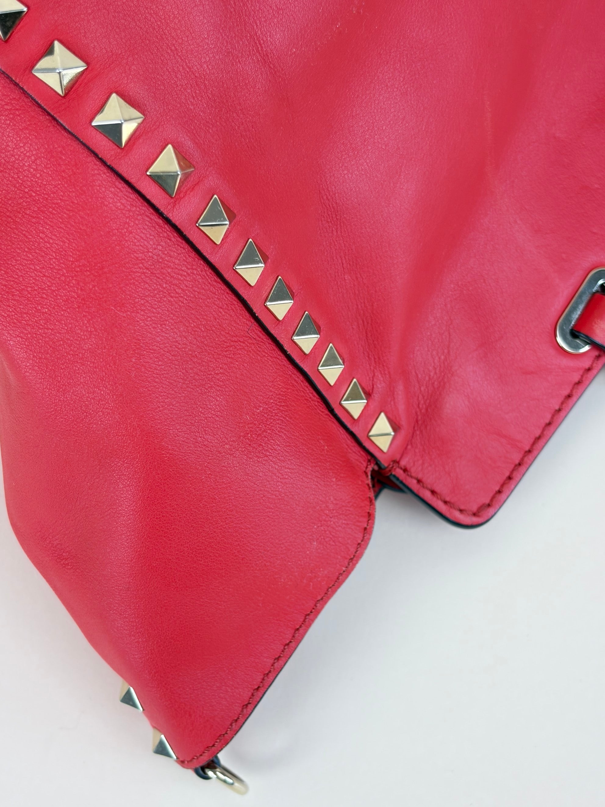 Valentino Gravano red soft leather rock stud medium tote bag