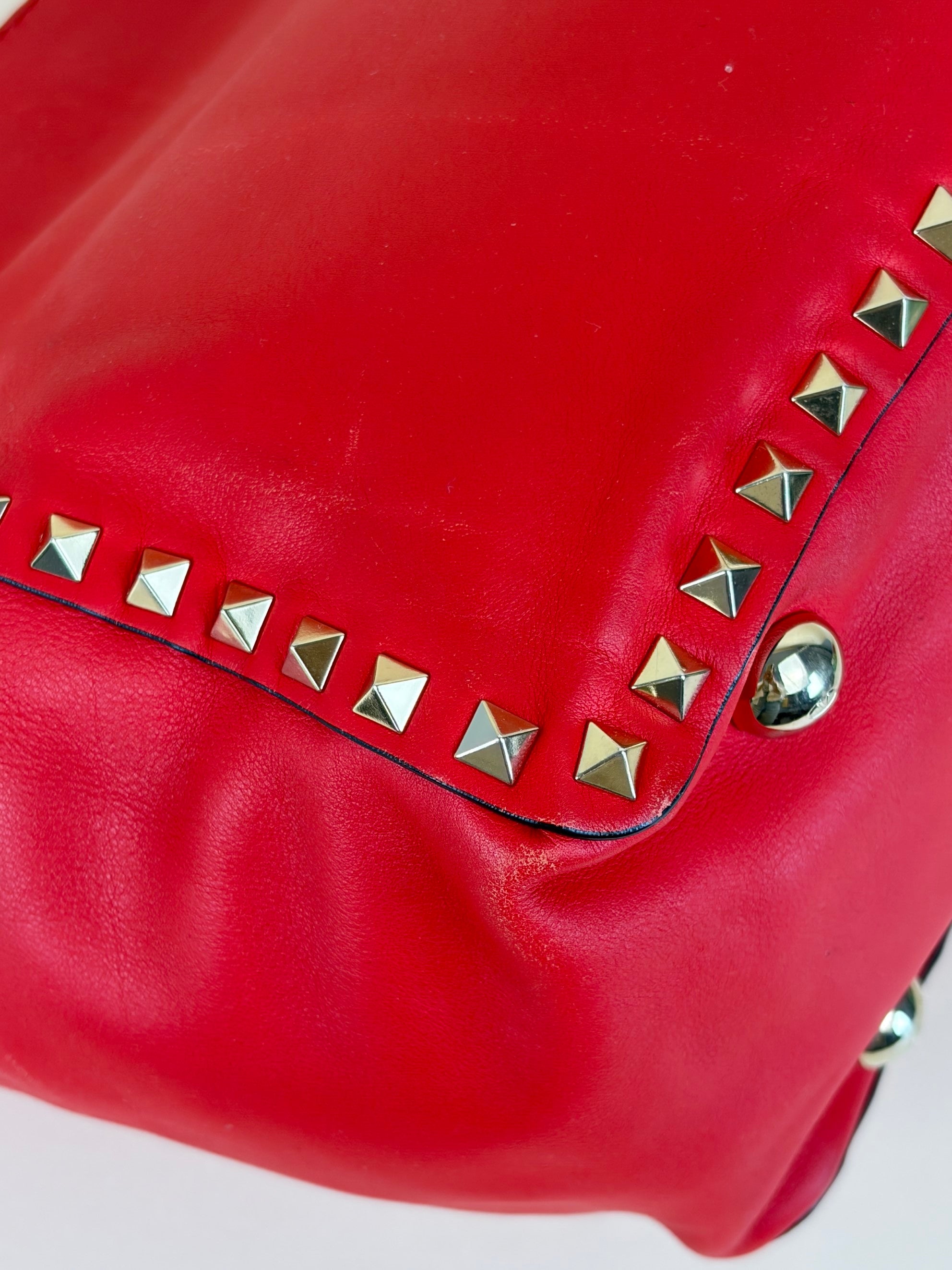 Valentino Gravano red soft leather rock stud medium tote bag