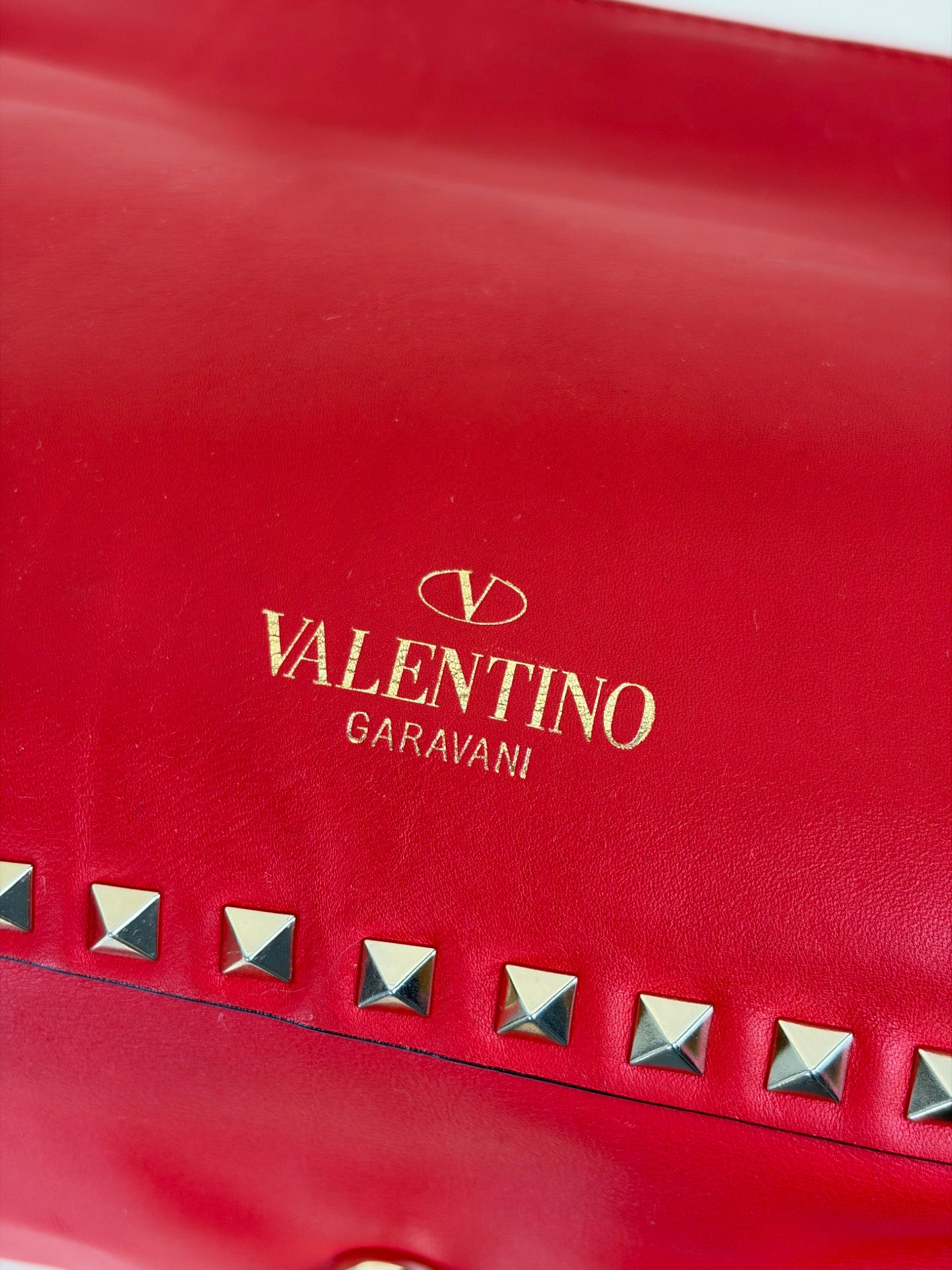 Valentino Gravano red soft leather rock stud medium tote bag