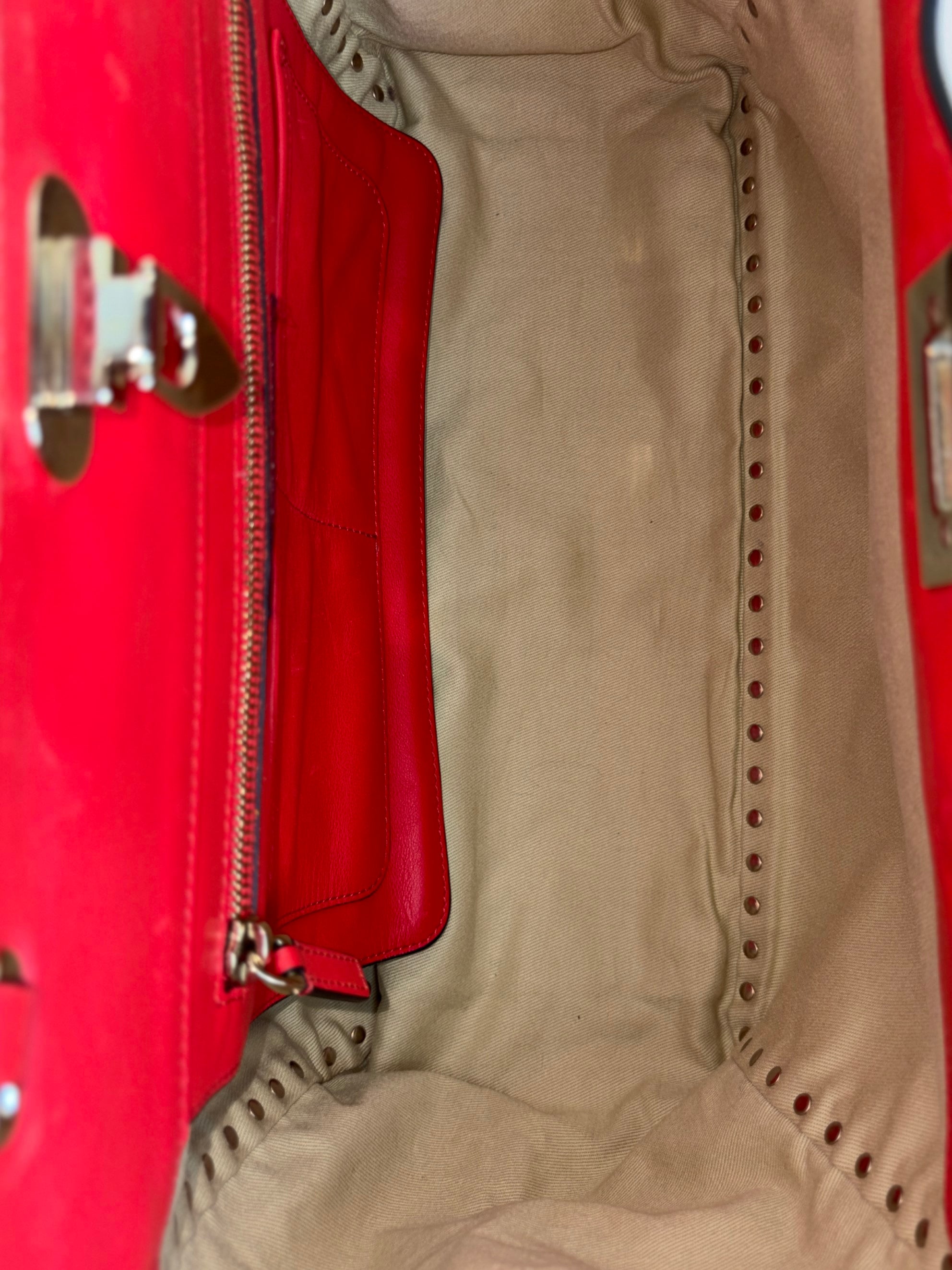 Valentino Gravano red soft leather rock stud medium tote bag