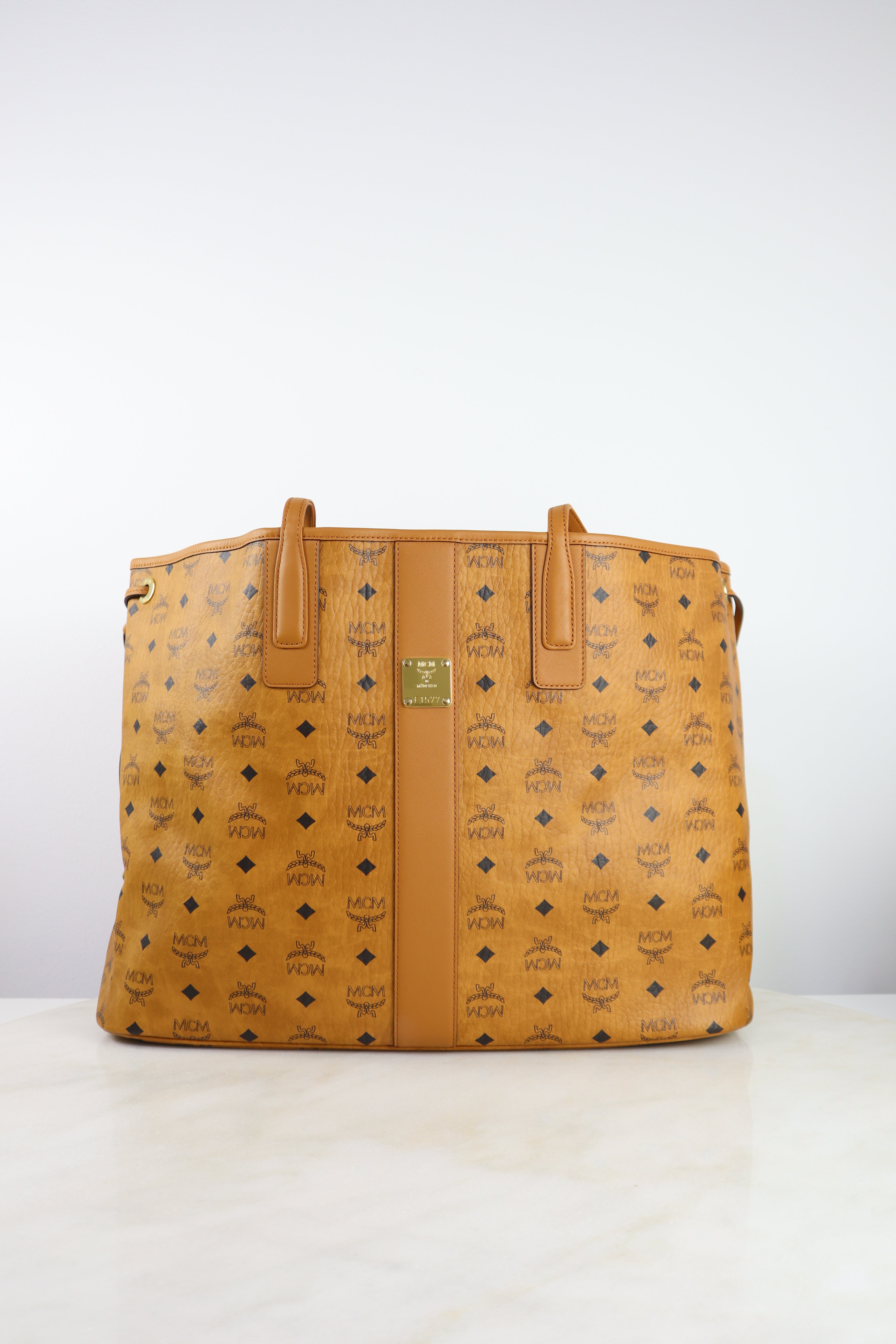 MCM Camel Monogram Shopper Bag