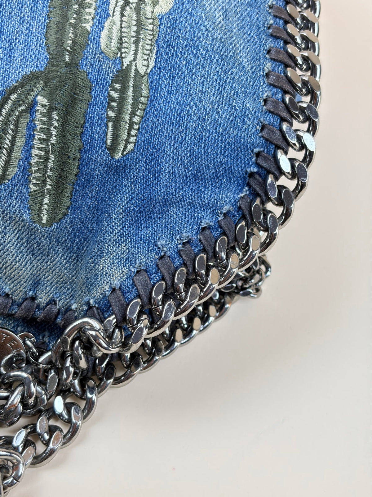 Stella McCartney blue denim mini Falabella embroidered cactus Bag