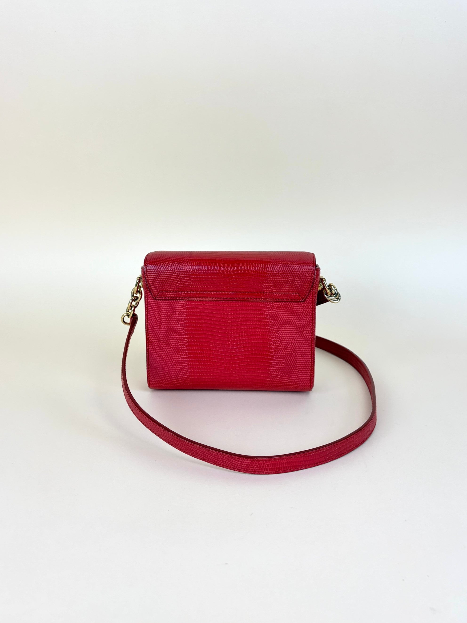 Dolce & Gabbana red lizard embossed crystal embellished D G millennials mini crossbody