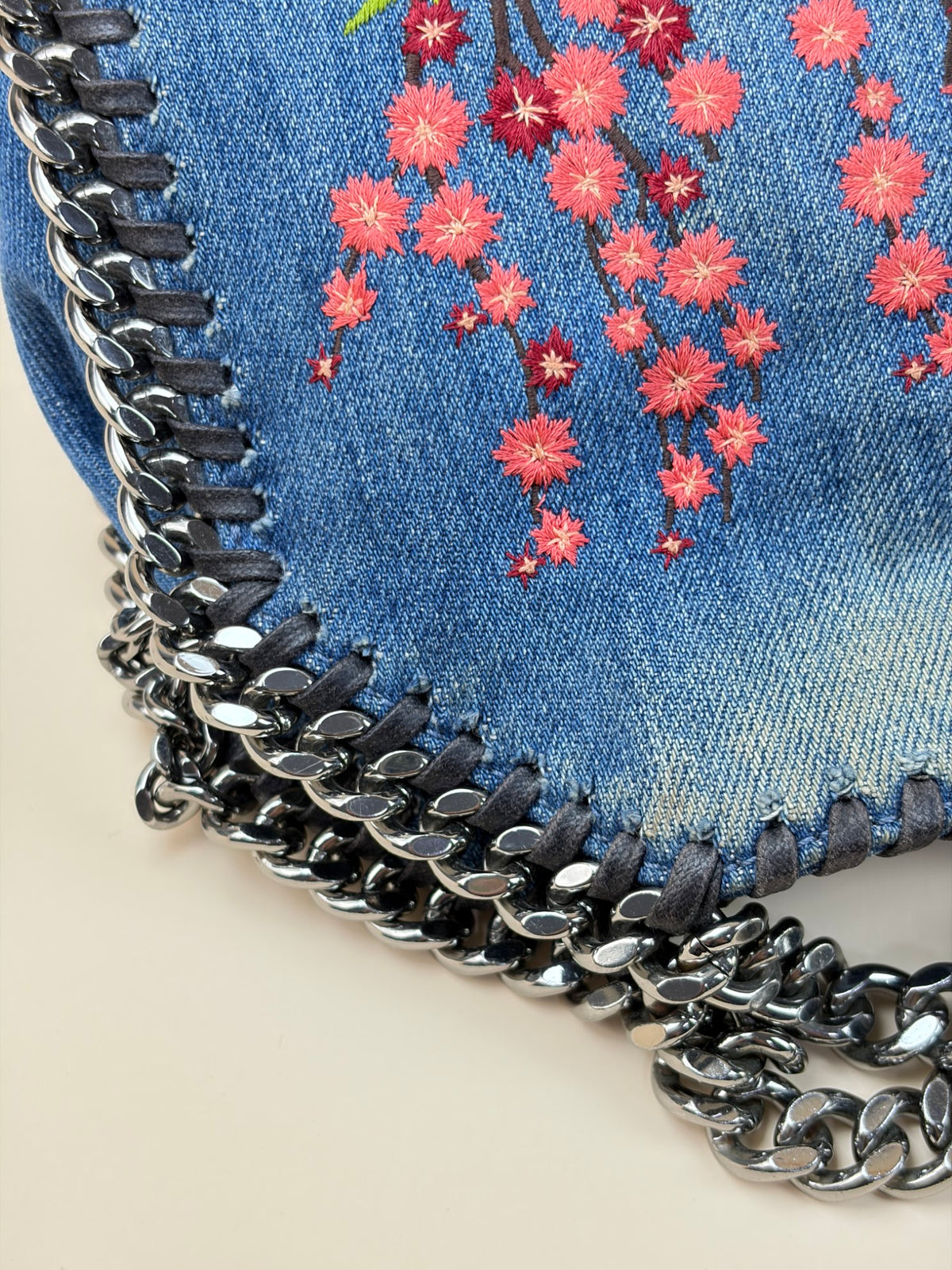 Stella McCartney blue denim mini Falabella embroidered cactus Bag