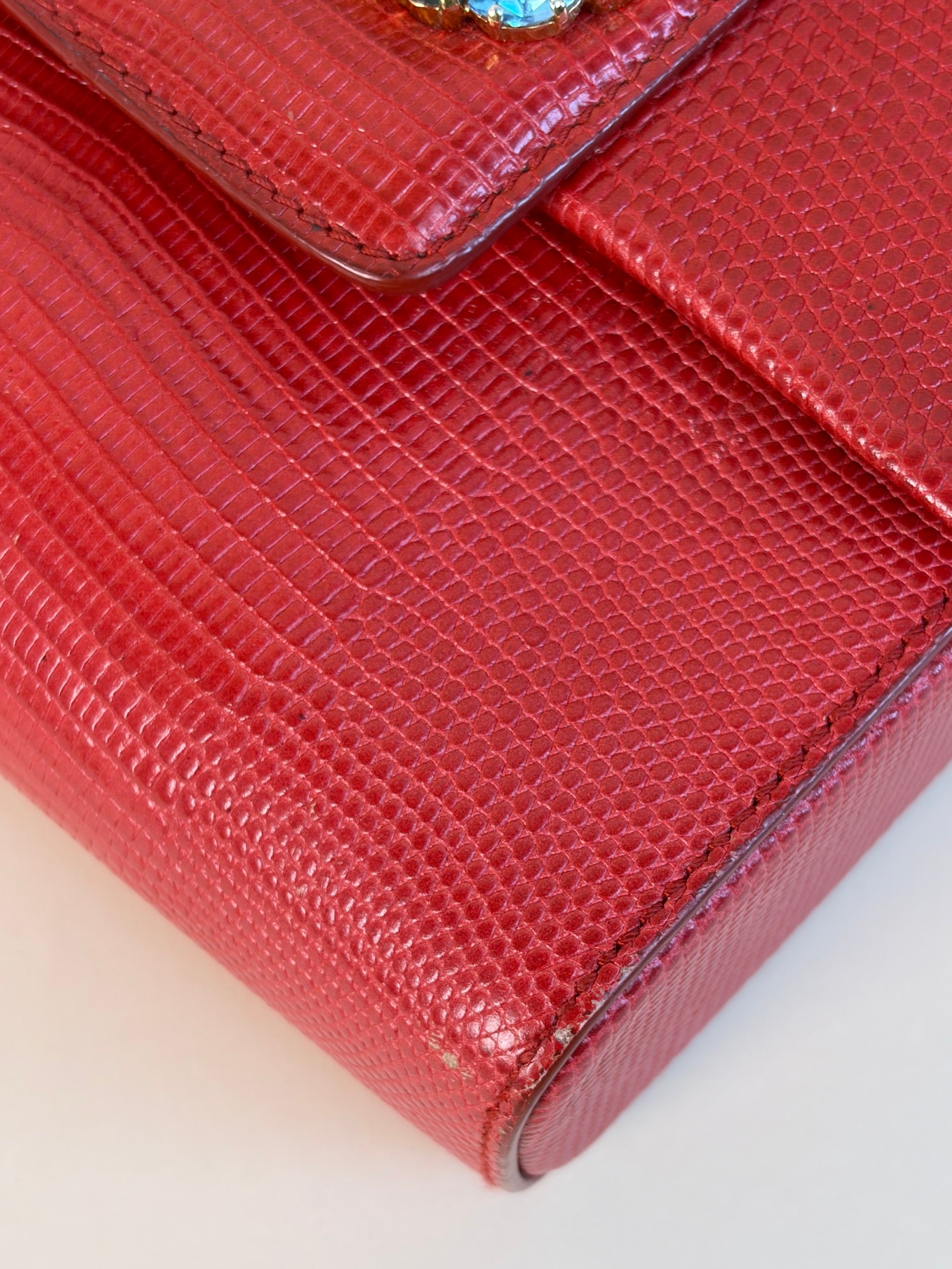 Dolce & Gabbana red lizard embossed crystal embellished D G millennials mini crossbody