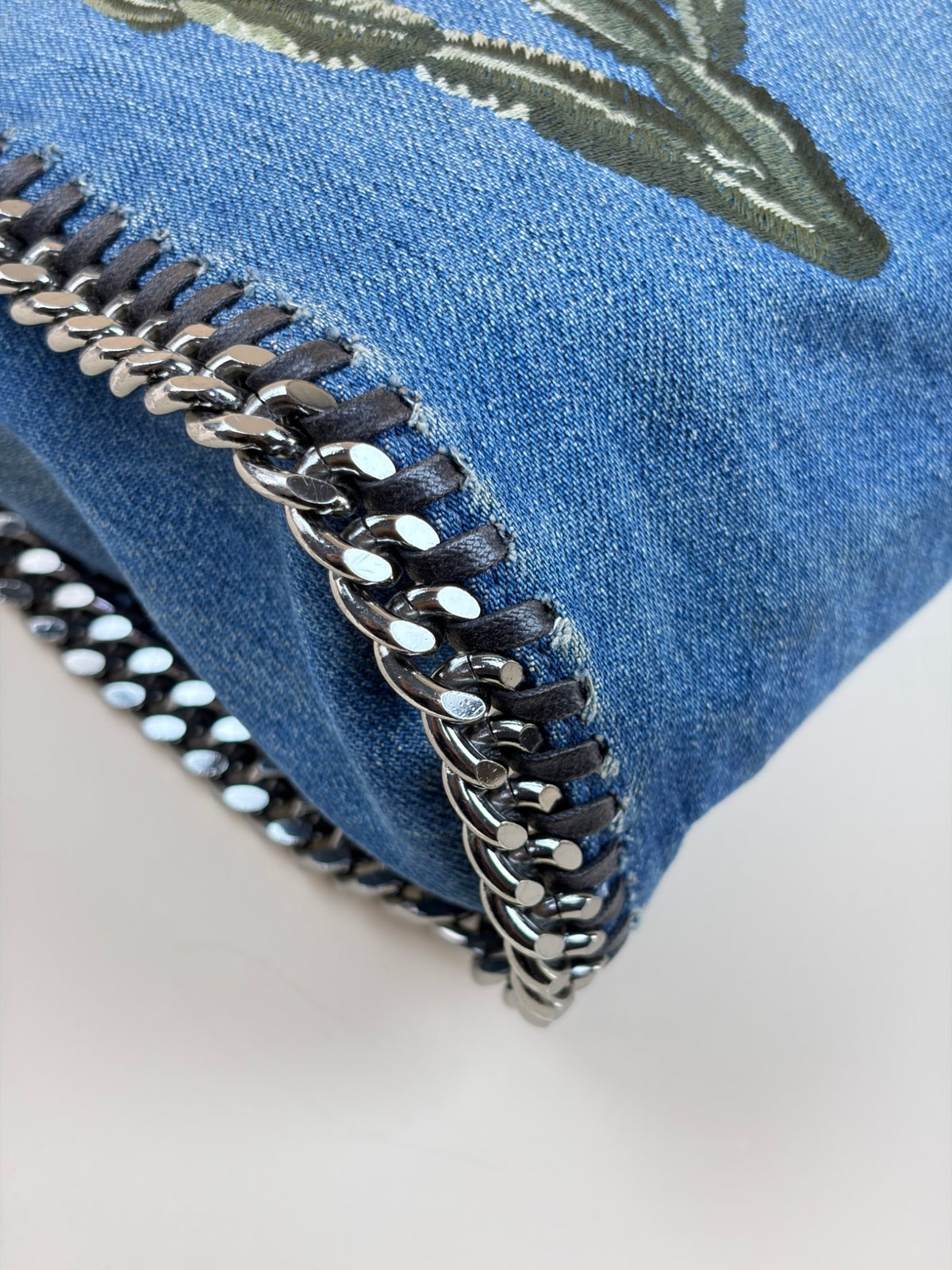 Stella McCartney blue denim mini Falabella embroidered cactus Bag