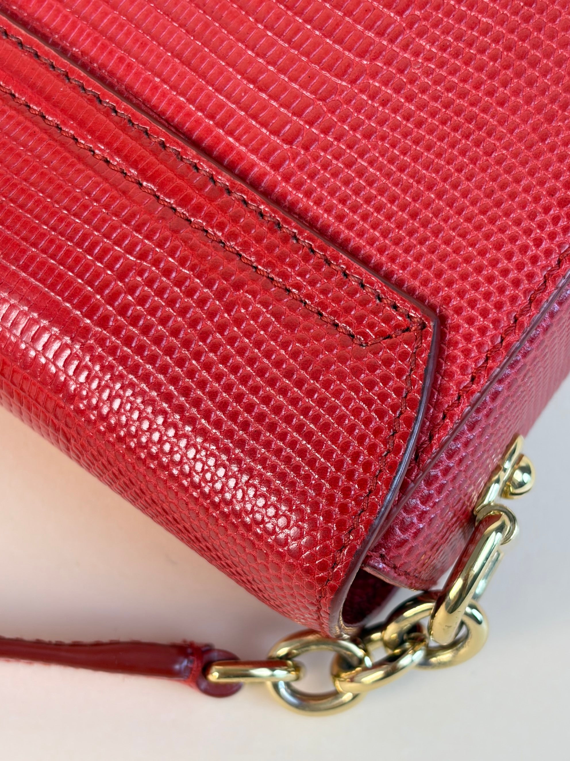 Dolce & Gabbana red lizard embossed crystal embellished D G millennials mini crossbody