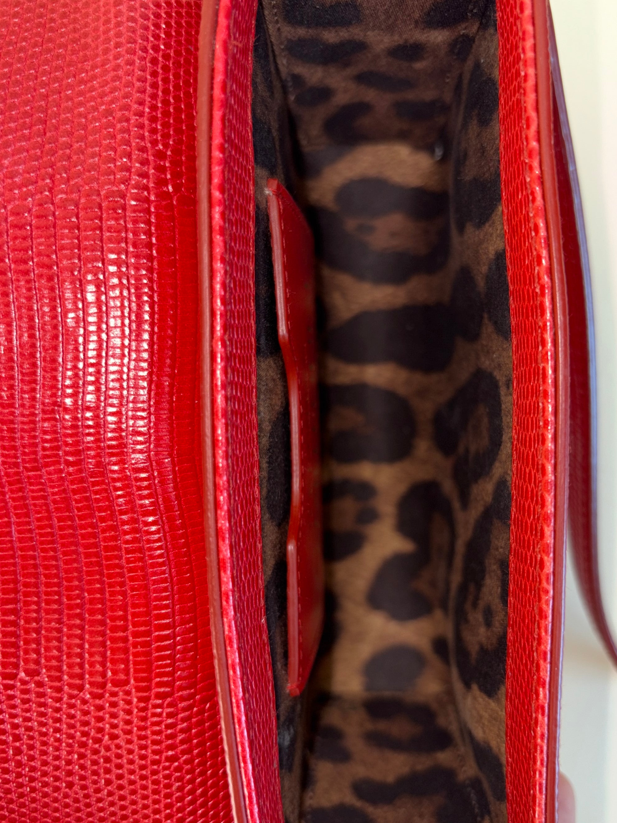 Dolce & Gabbana red lizard embossed crystal embellished D G millennials mini crossbody