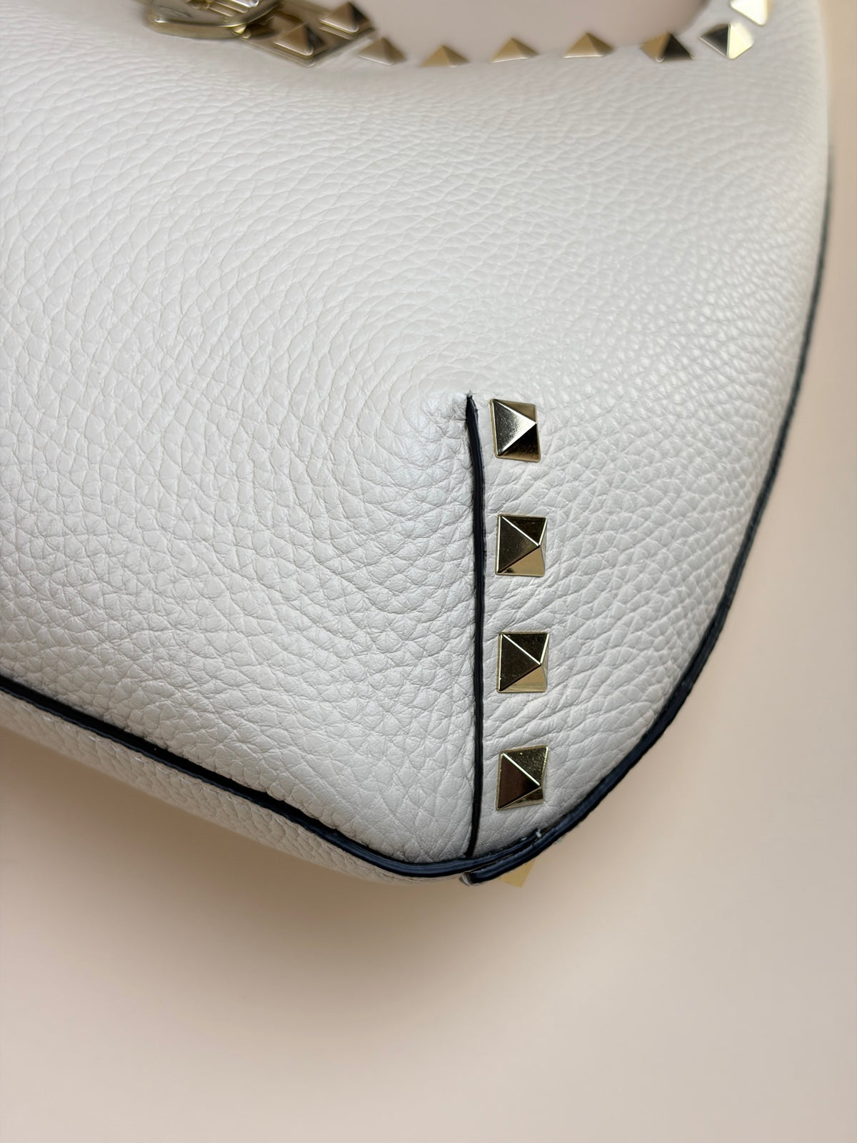 Valentino off white Pebbled Small Rockstud Flip Lock Hobo Bag