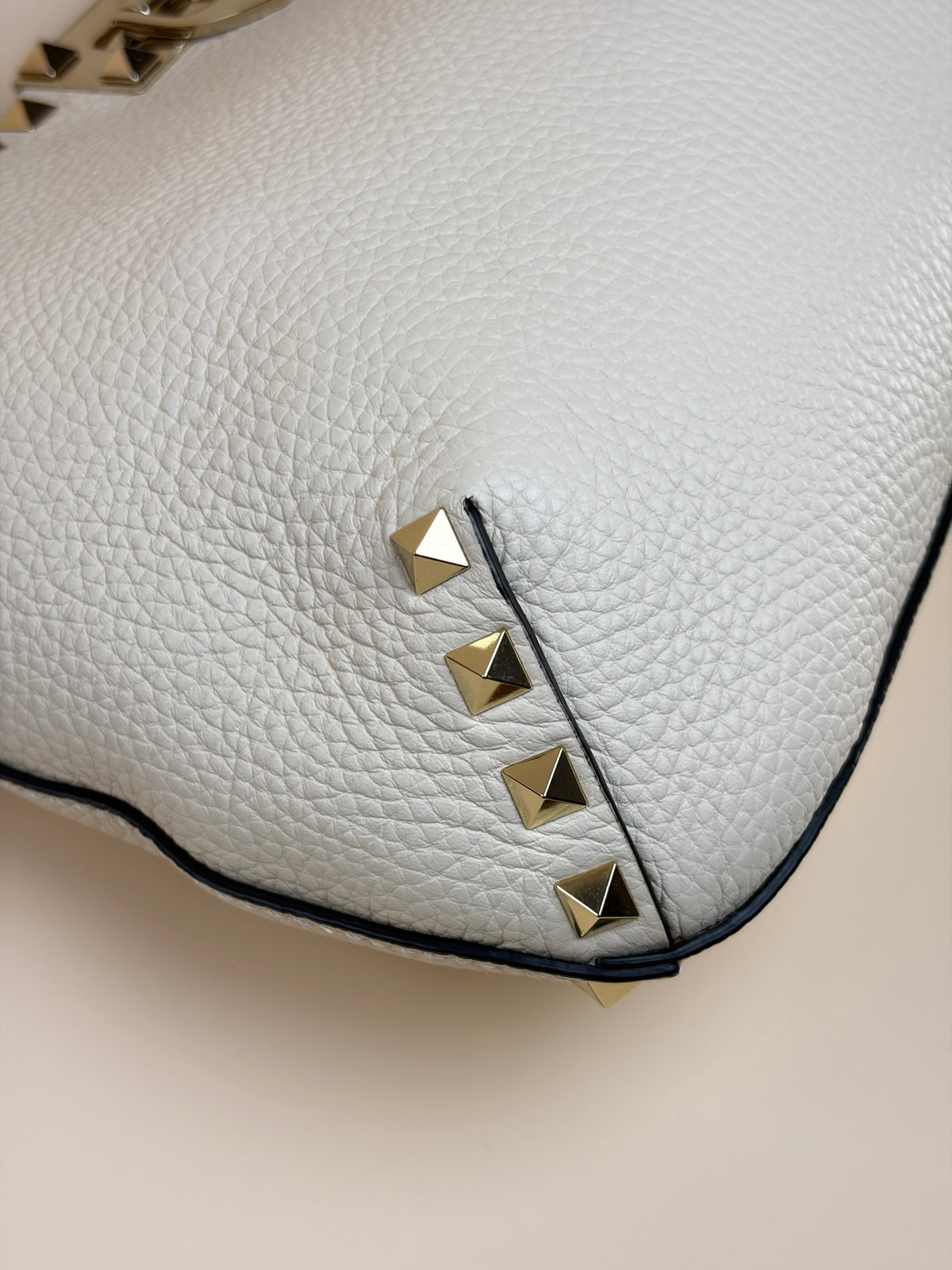 Valentino off white Pebbled Small Rockstud Flip Lock Hobo Bag