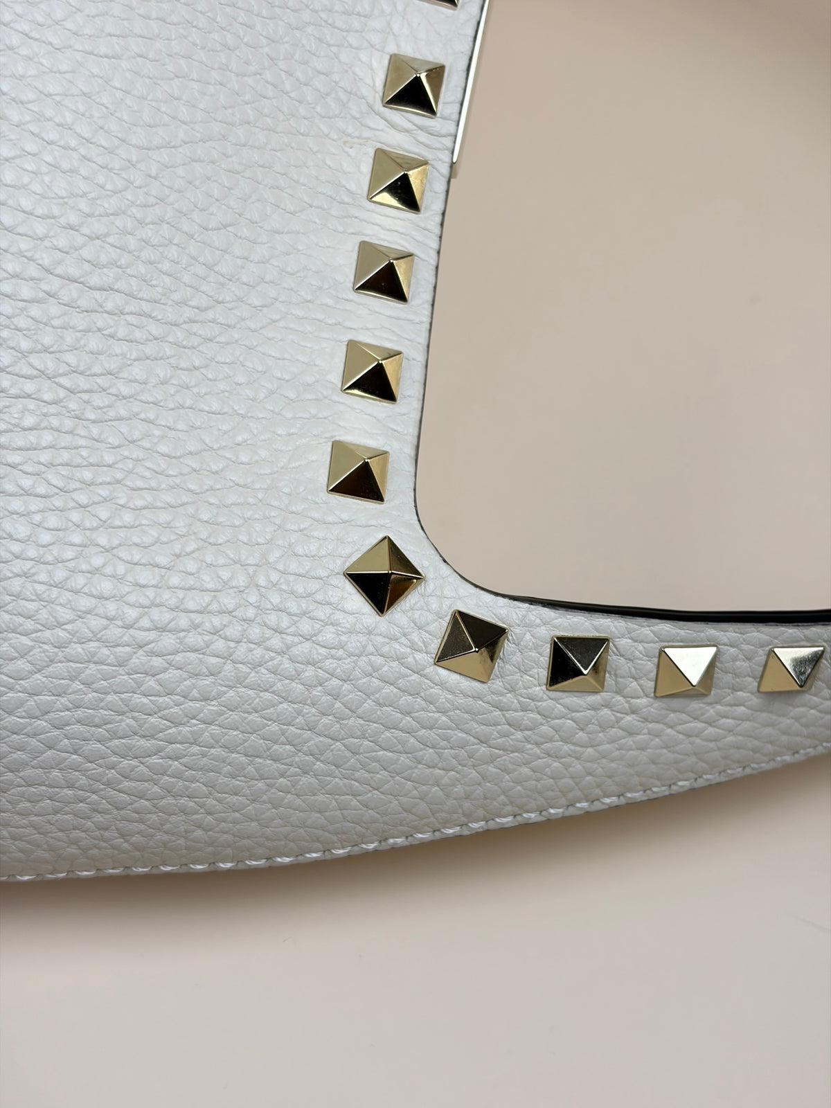 Valentino off white Pebbled Small Rockstud Flip Lock Hobo Bag