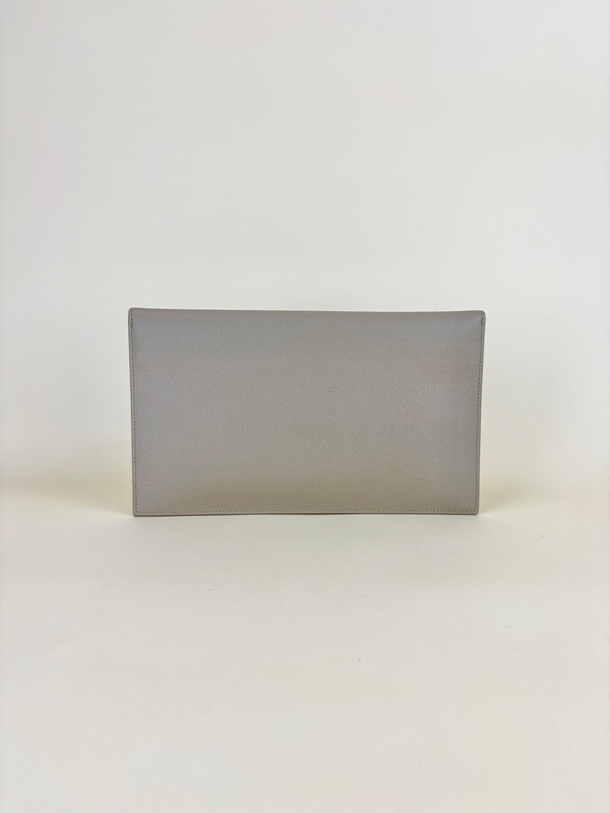 YSL beige Uptown Pouch Clutch