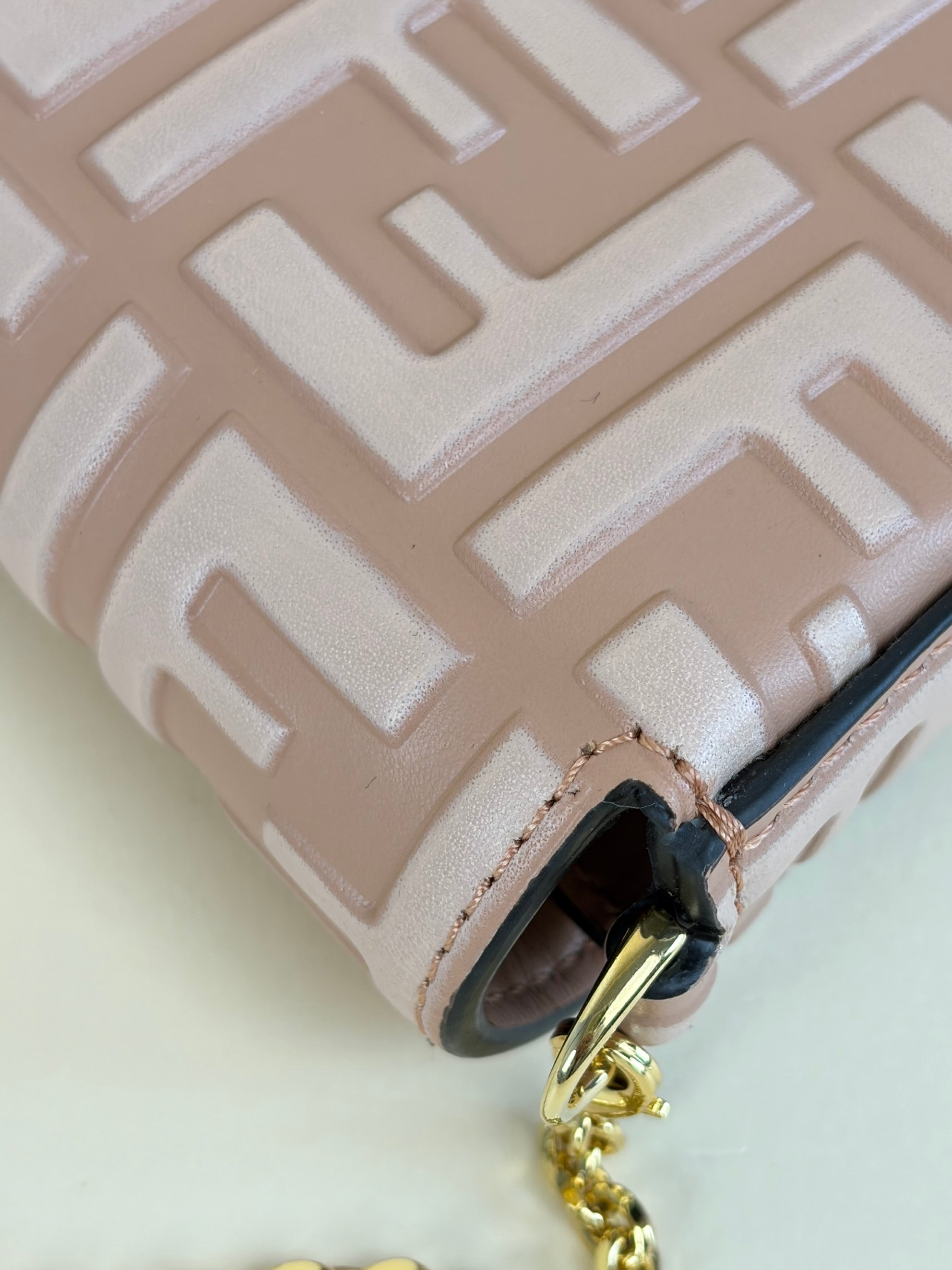 FENDI pink leather ff diamonds wallet on chain gold