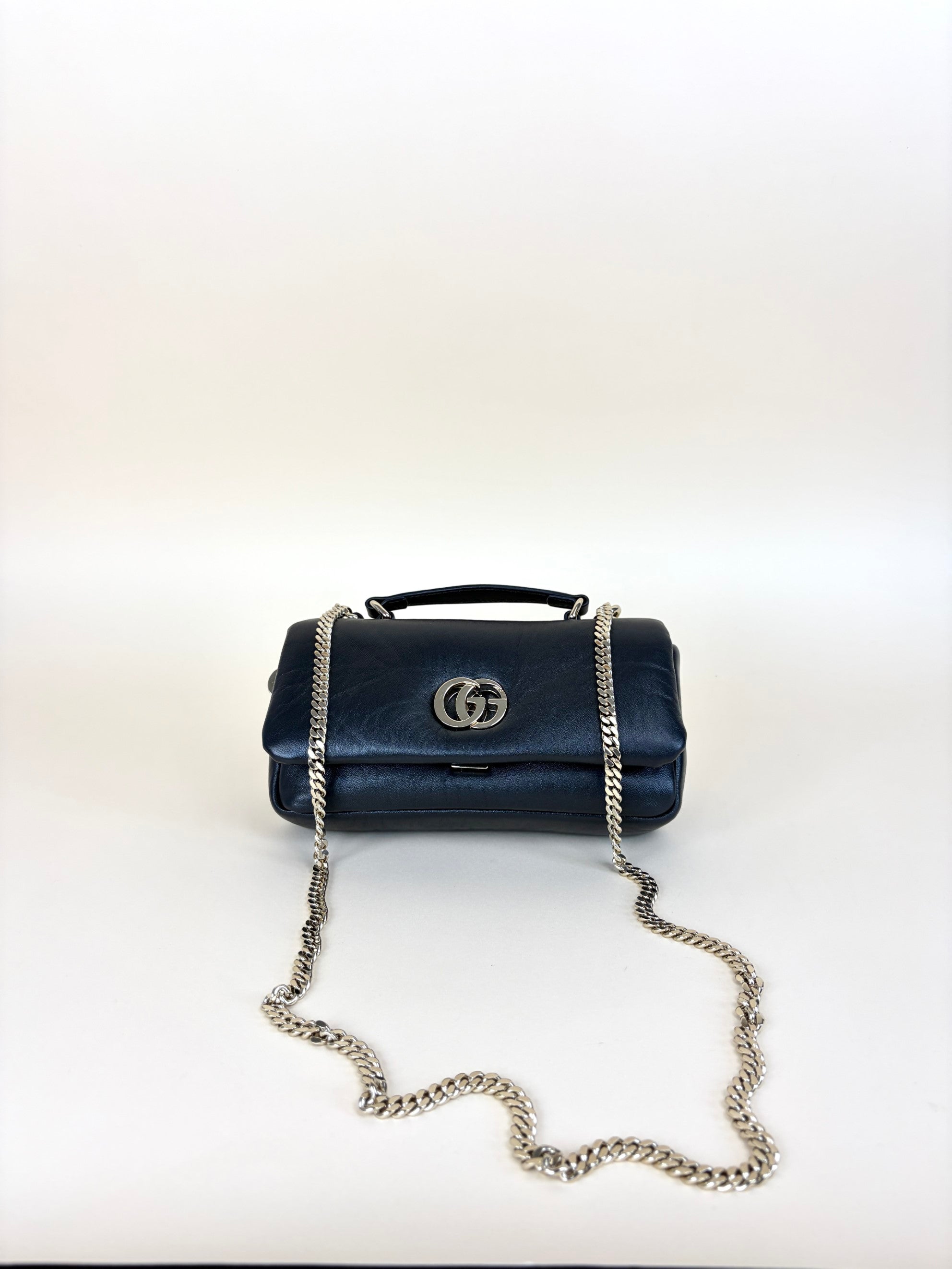 Gucci black leather lambskin puffy mini gg Milano GG