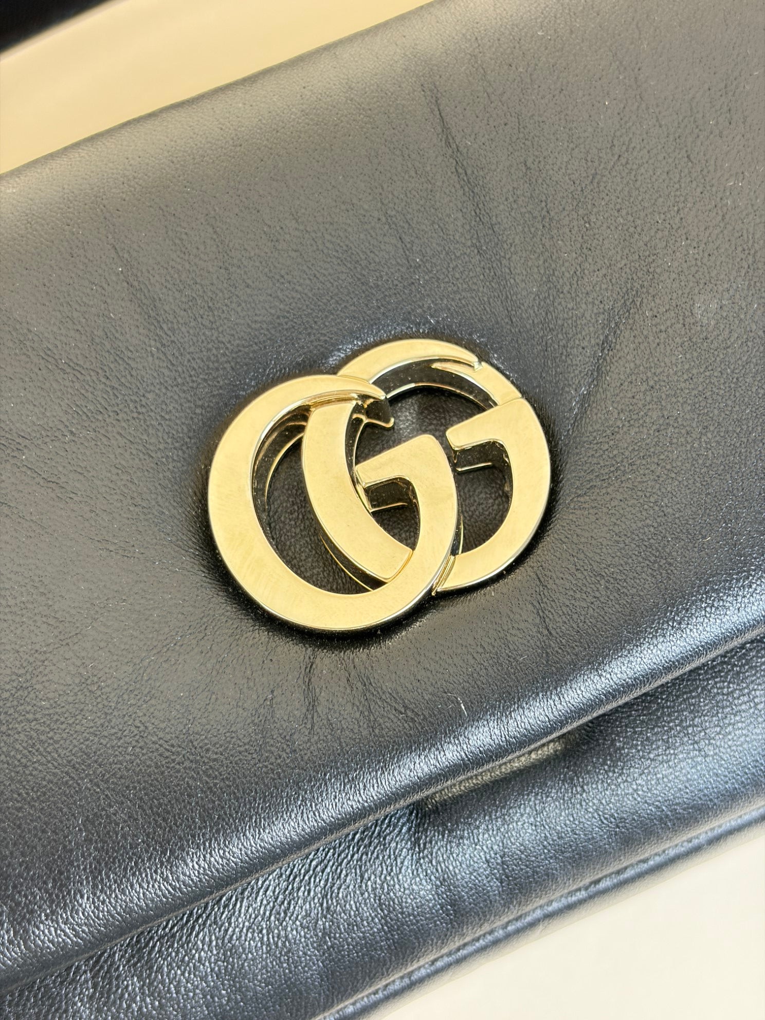 Gucci black leather lambskin puffy mini gg Milano GG