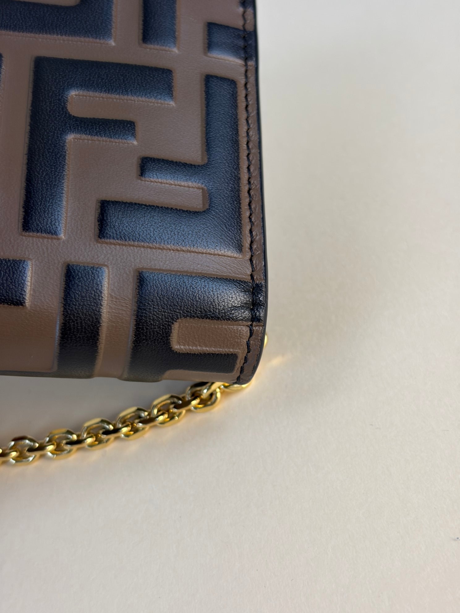 Fendi vitello soft f is Fendi bi color ff 1974embossed mega black continental envelope wallet on chain