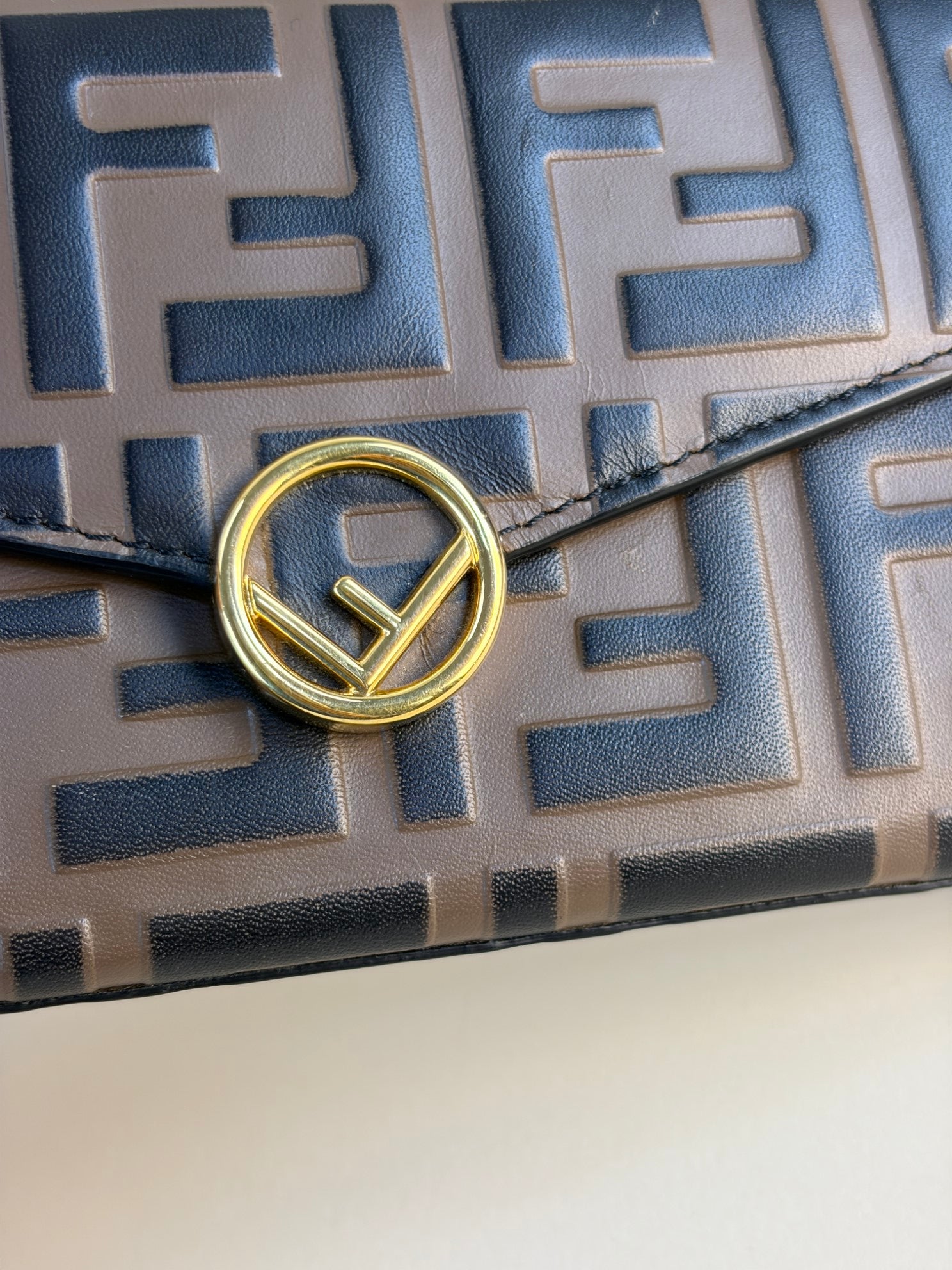 Fendi vitello soft f is Fendi bi color ff 1974embossed mega black continental envelope wallet on chain