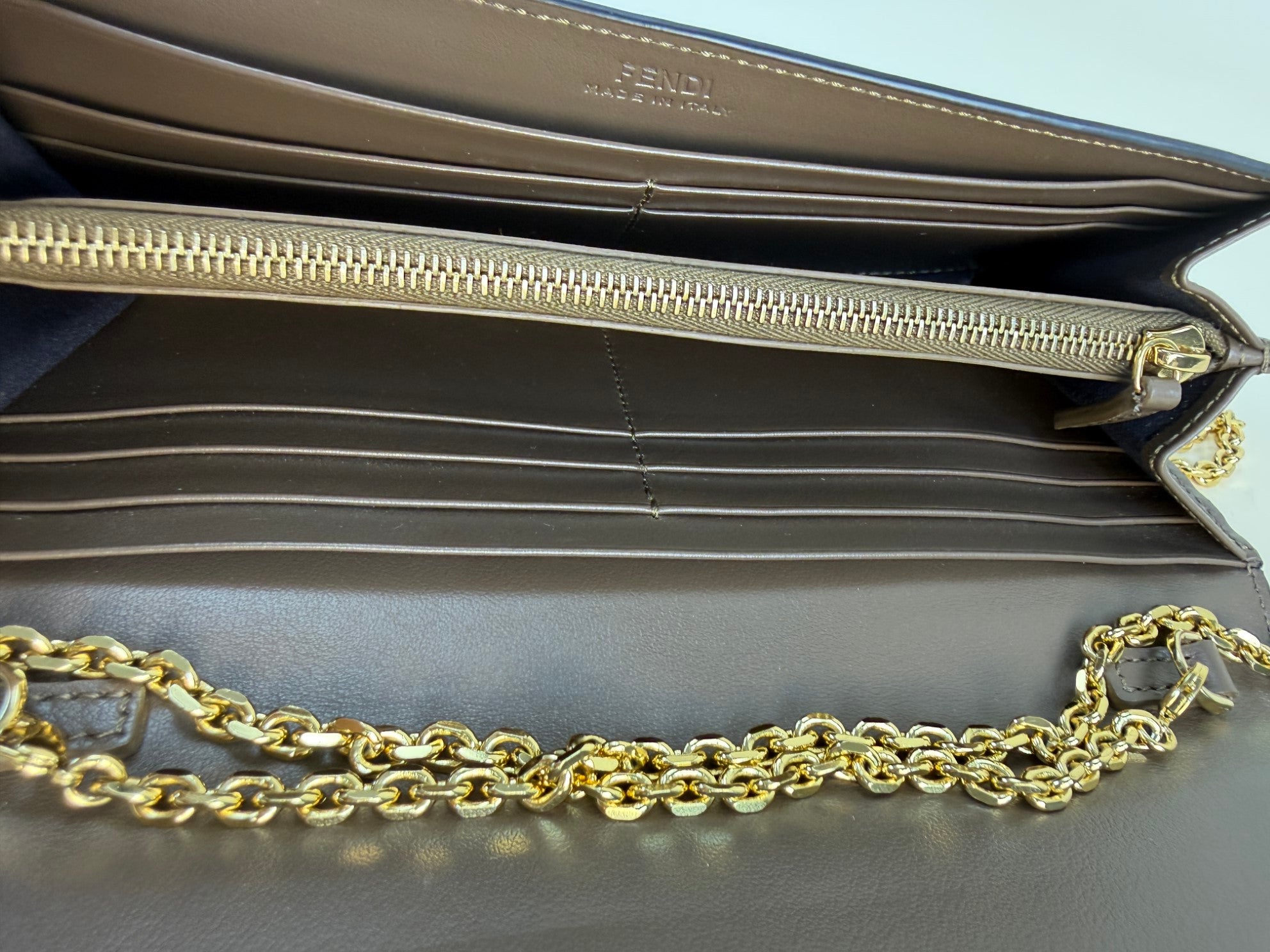 Fendi vitello soft f is Fendi bi color ff 1974embossed mega black continental envelope wallet on chain