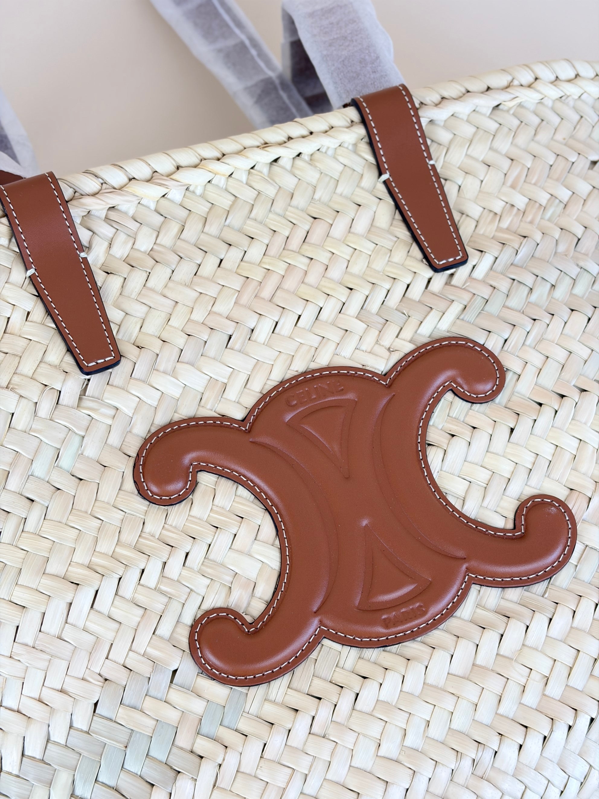 Celine Tan Triomphe Raffia Medium Panier Shoulder Bag