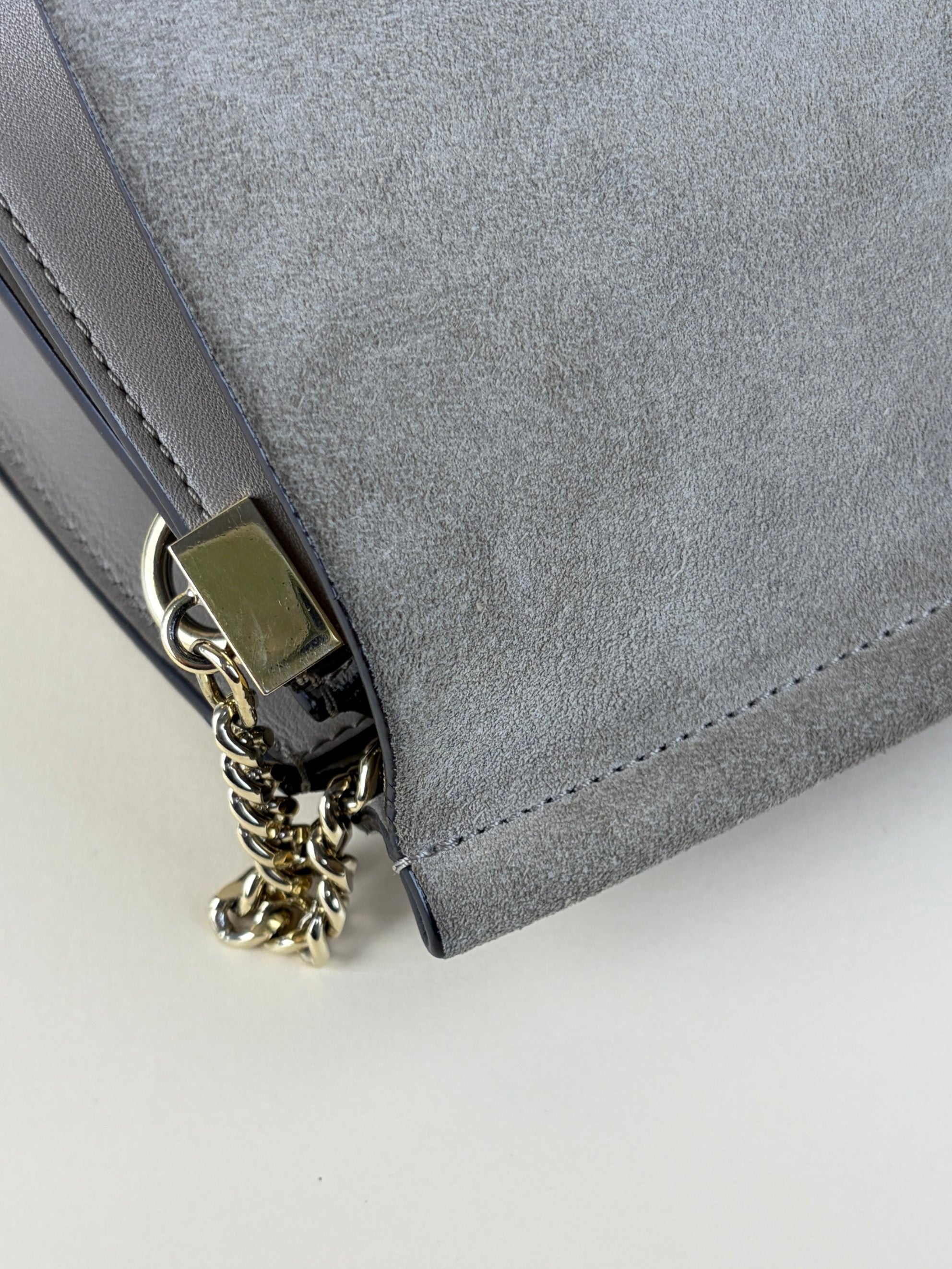 Chloe grey Faye calfskin suede medium shoulder bag