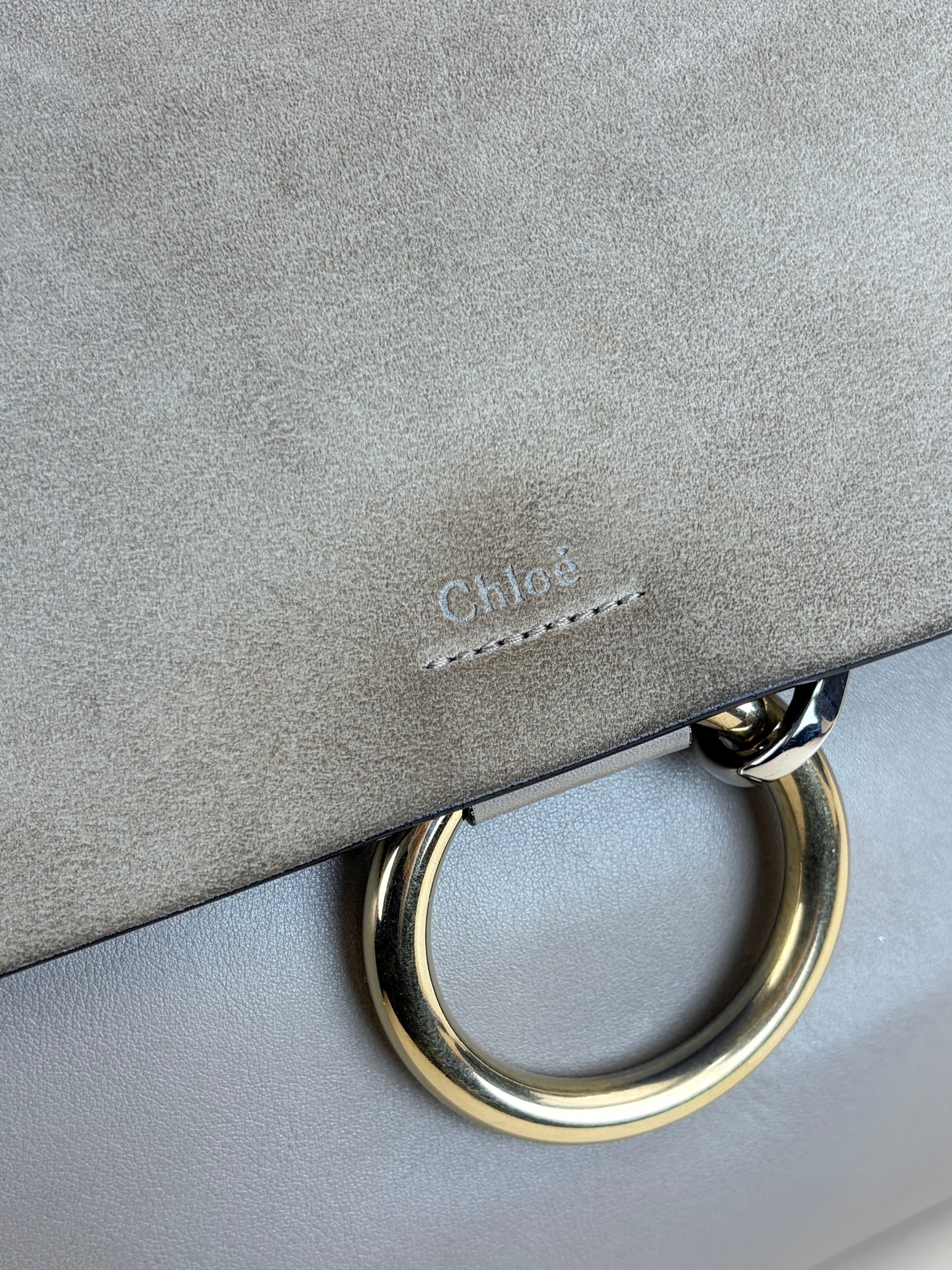 Chloe grey Faye calfskin suede medium shoulder bag
