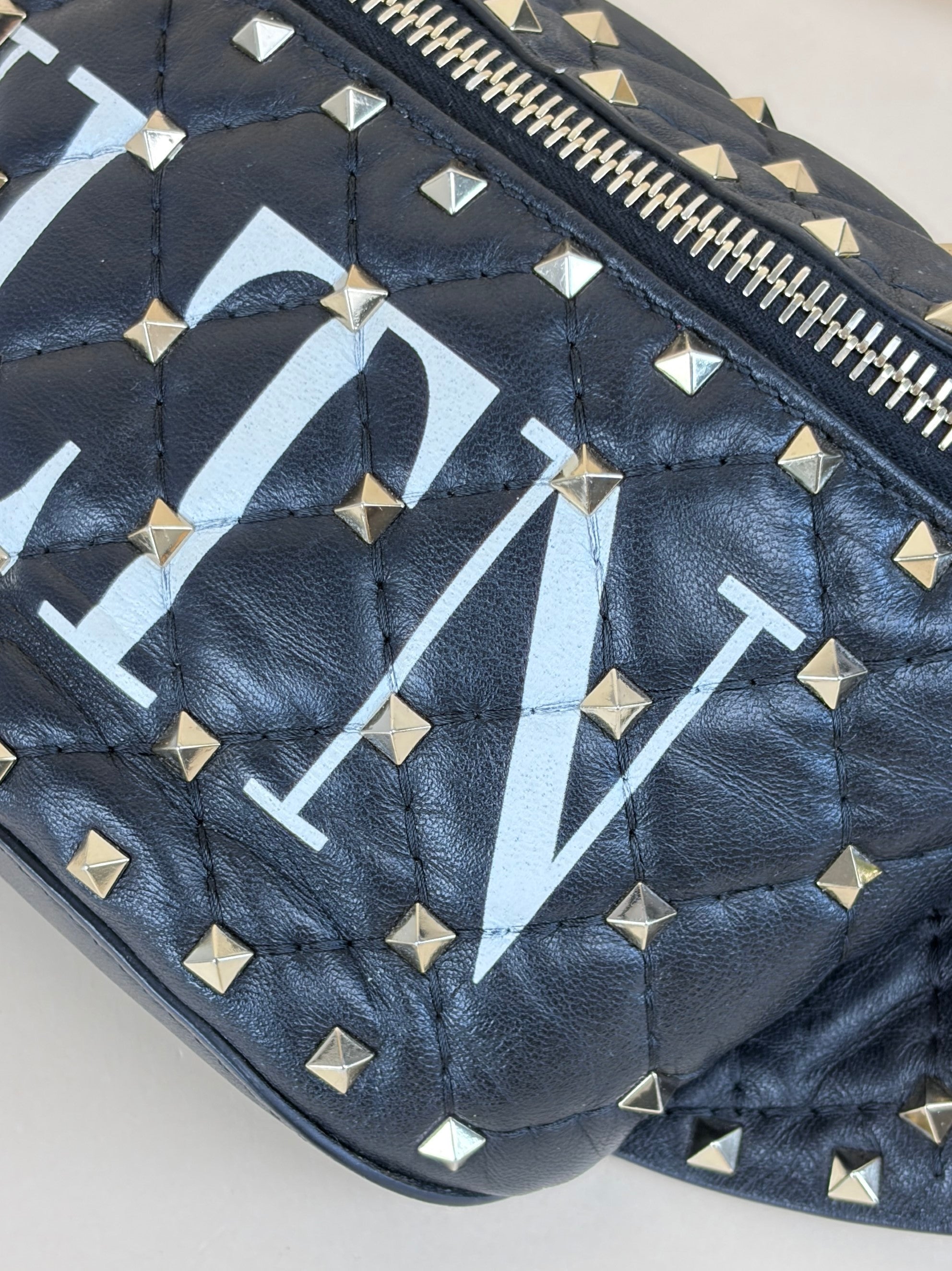 Valentino Black VLTN Rockstud Spike Belt Bag