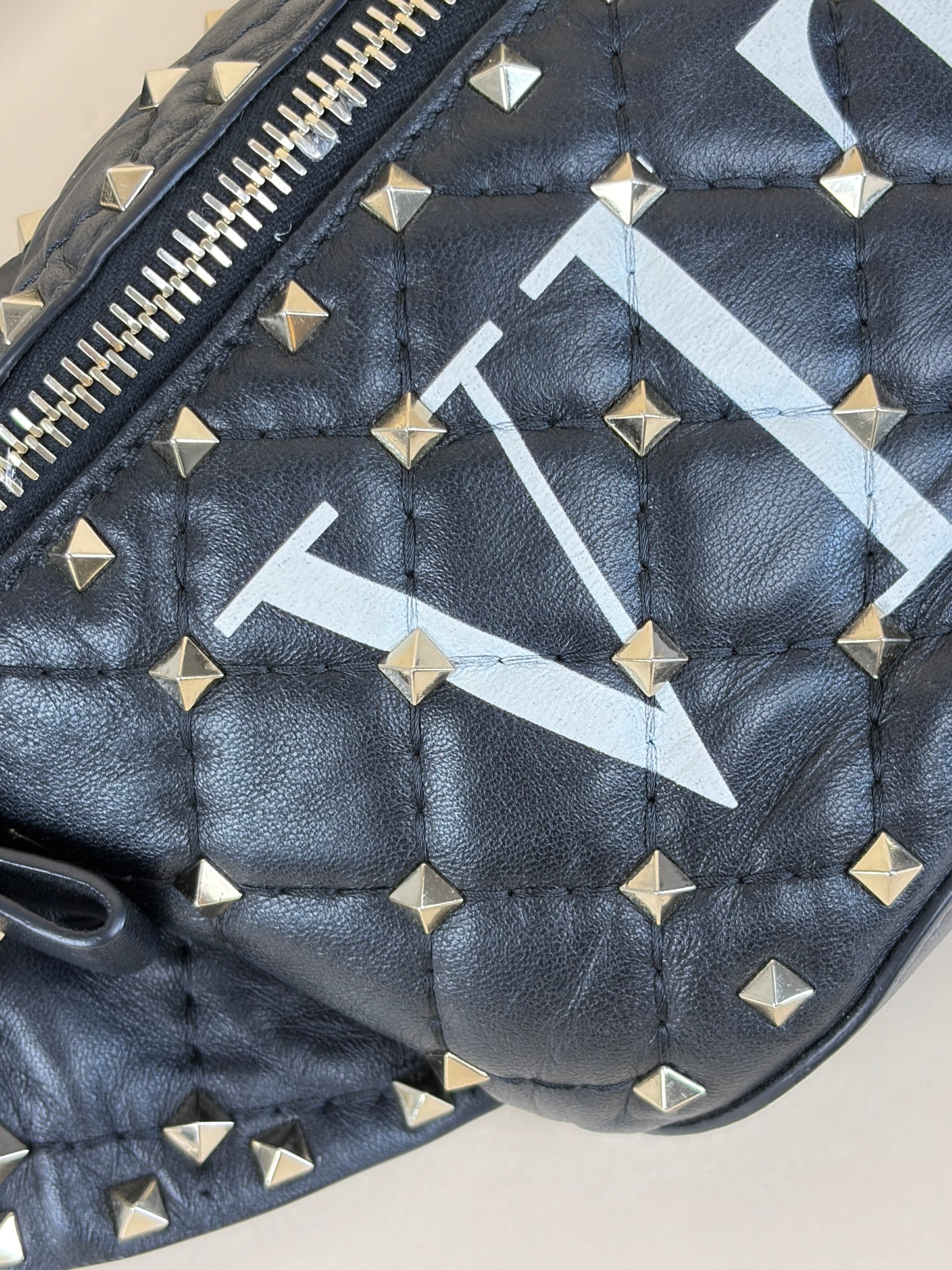 Valentino Black VLTN Rockstud Spike Belt Bag