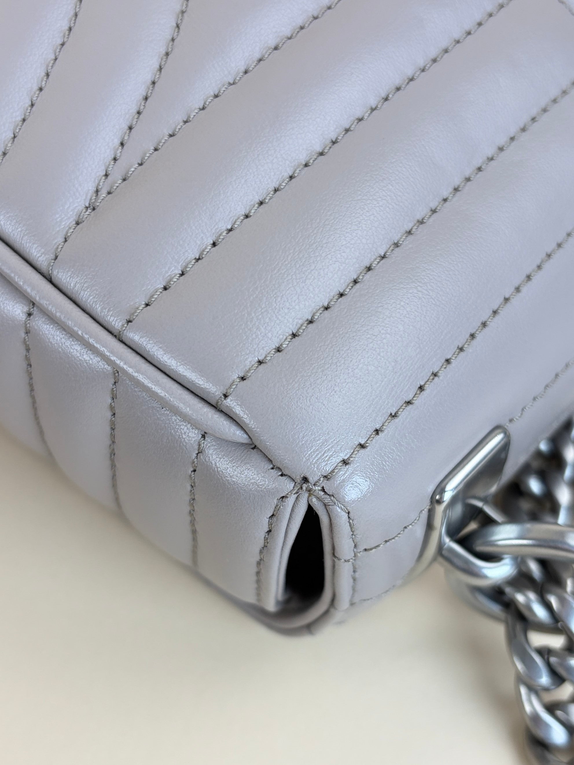 Prada grey soft calfskin imposture diagrammed medium chain flap