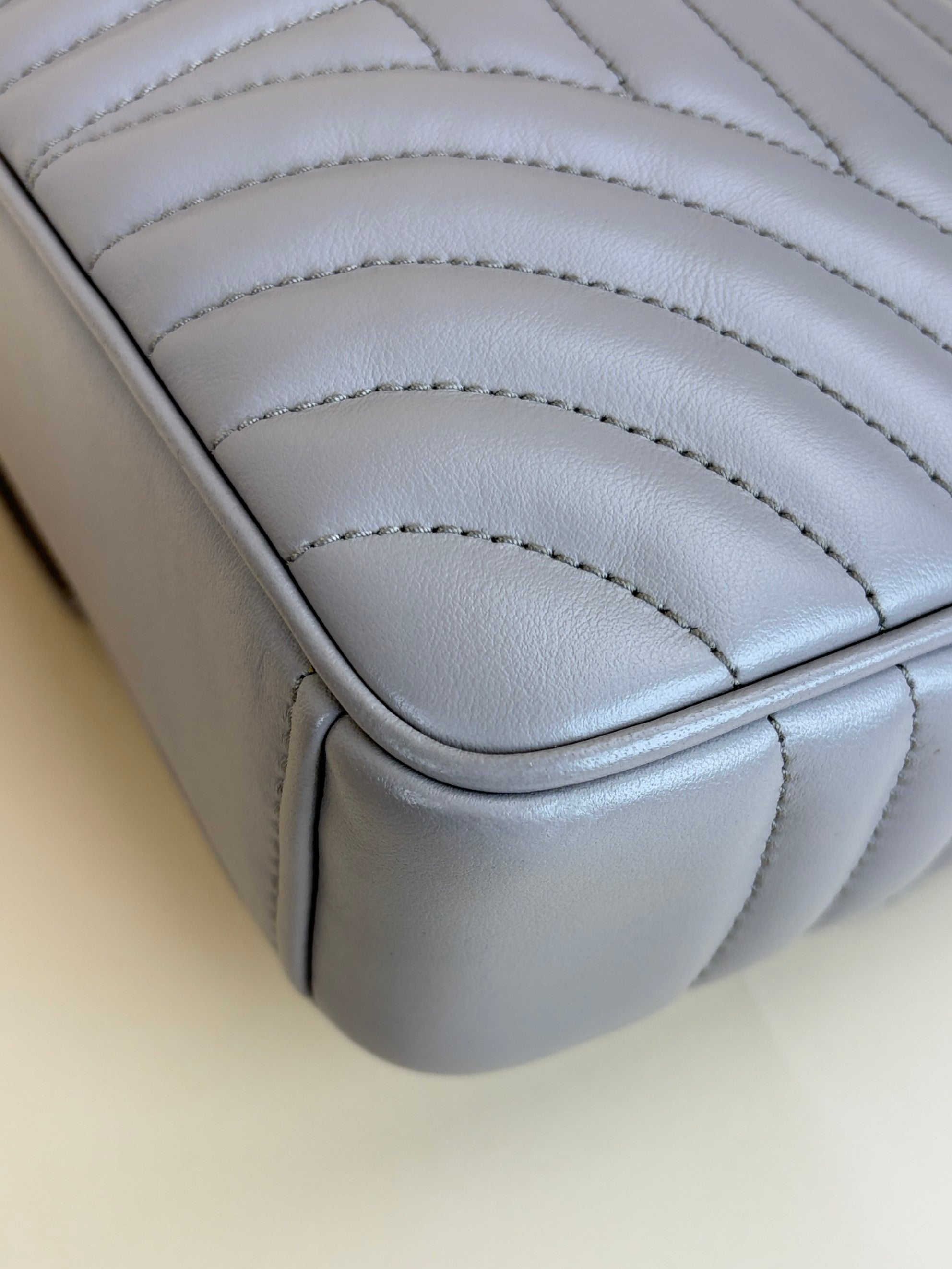 Prada grey soft calfskin imposture diagrammed medium chain flap