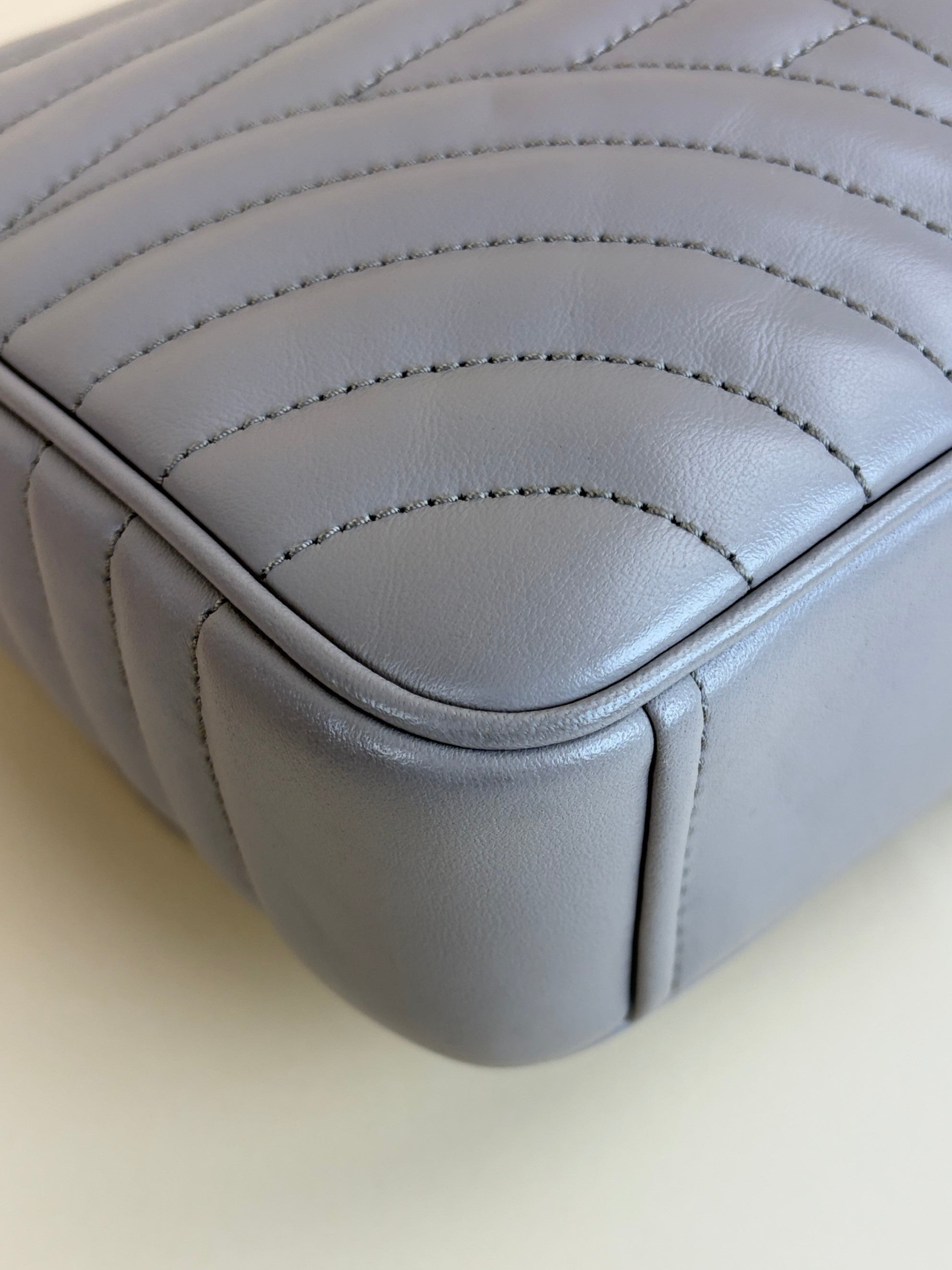 Prada grey soft calfskin imposture diagrammed medium chain flap