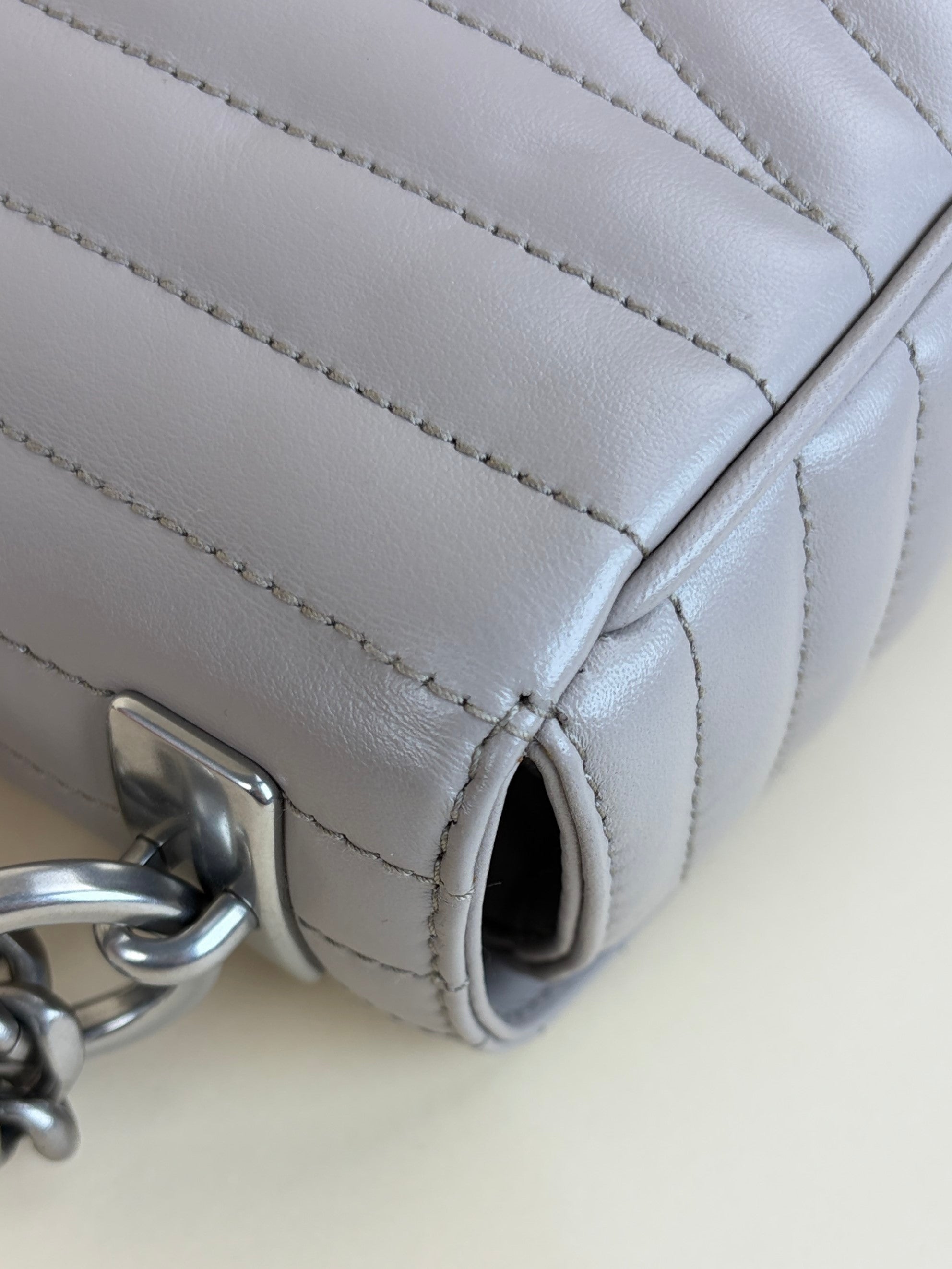 Prada grey soft calfskin imposture diagrammed medium chain flap