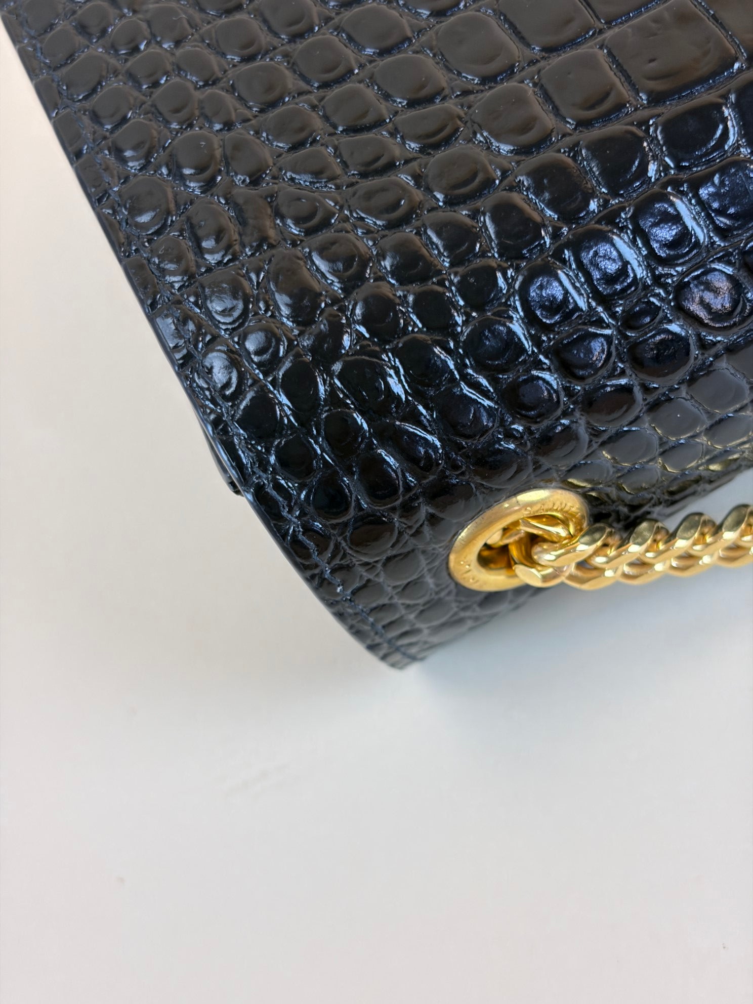 YSL Black Kate Tassel Crocodile Embossed Bag