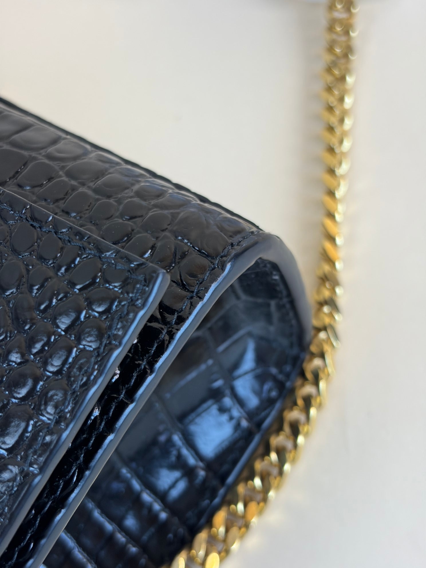 YSL Black Kate Tassel Crocodile Embossed Bag