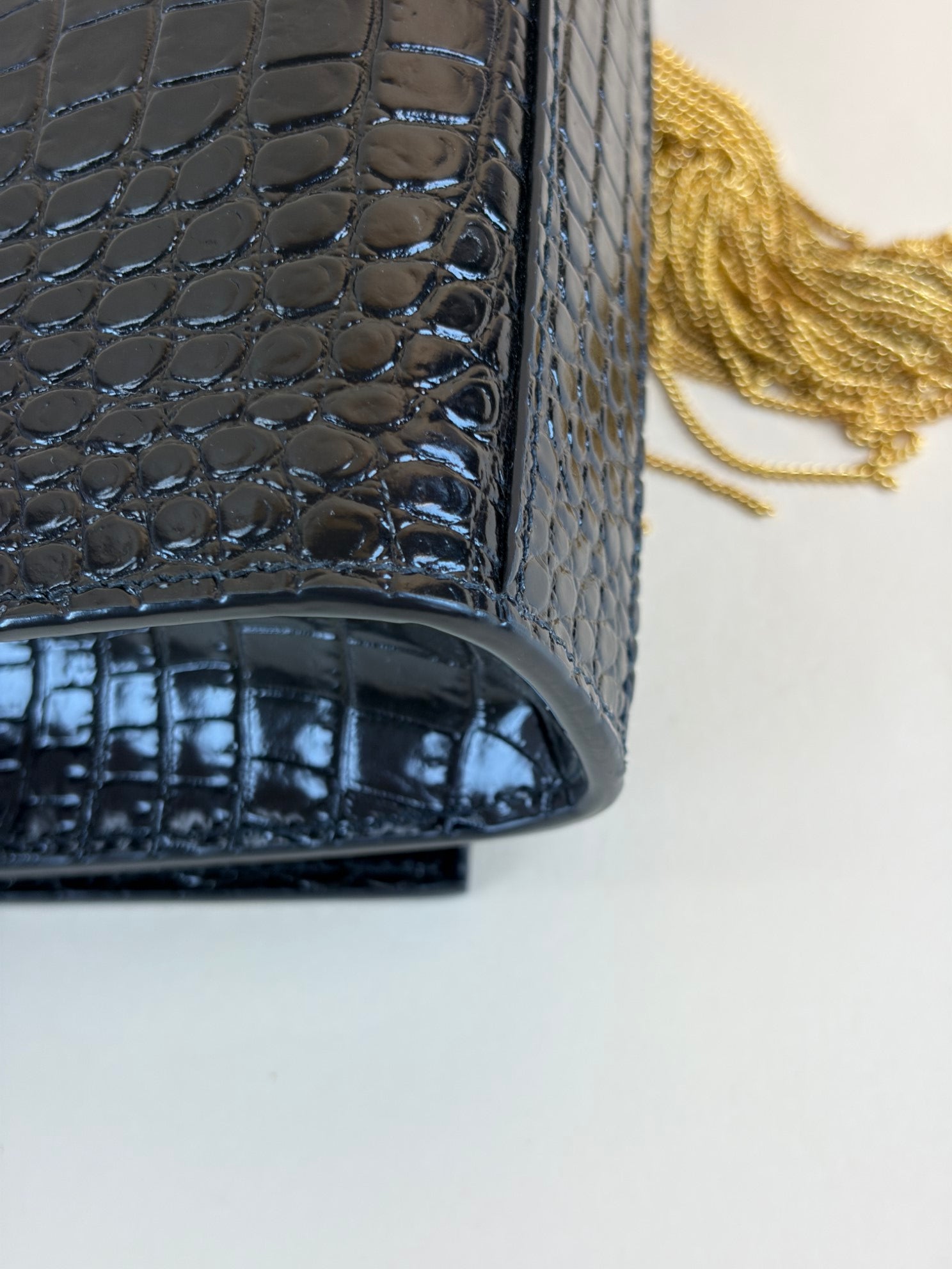 YSL Black Kate Tassel Crocodile Embossed Bag