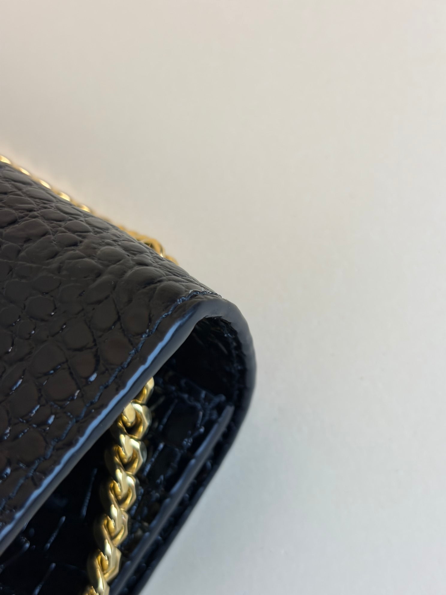YSL Black Kate Tassel Crocodile Embossed Bag