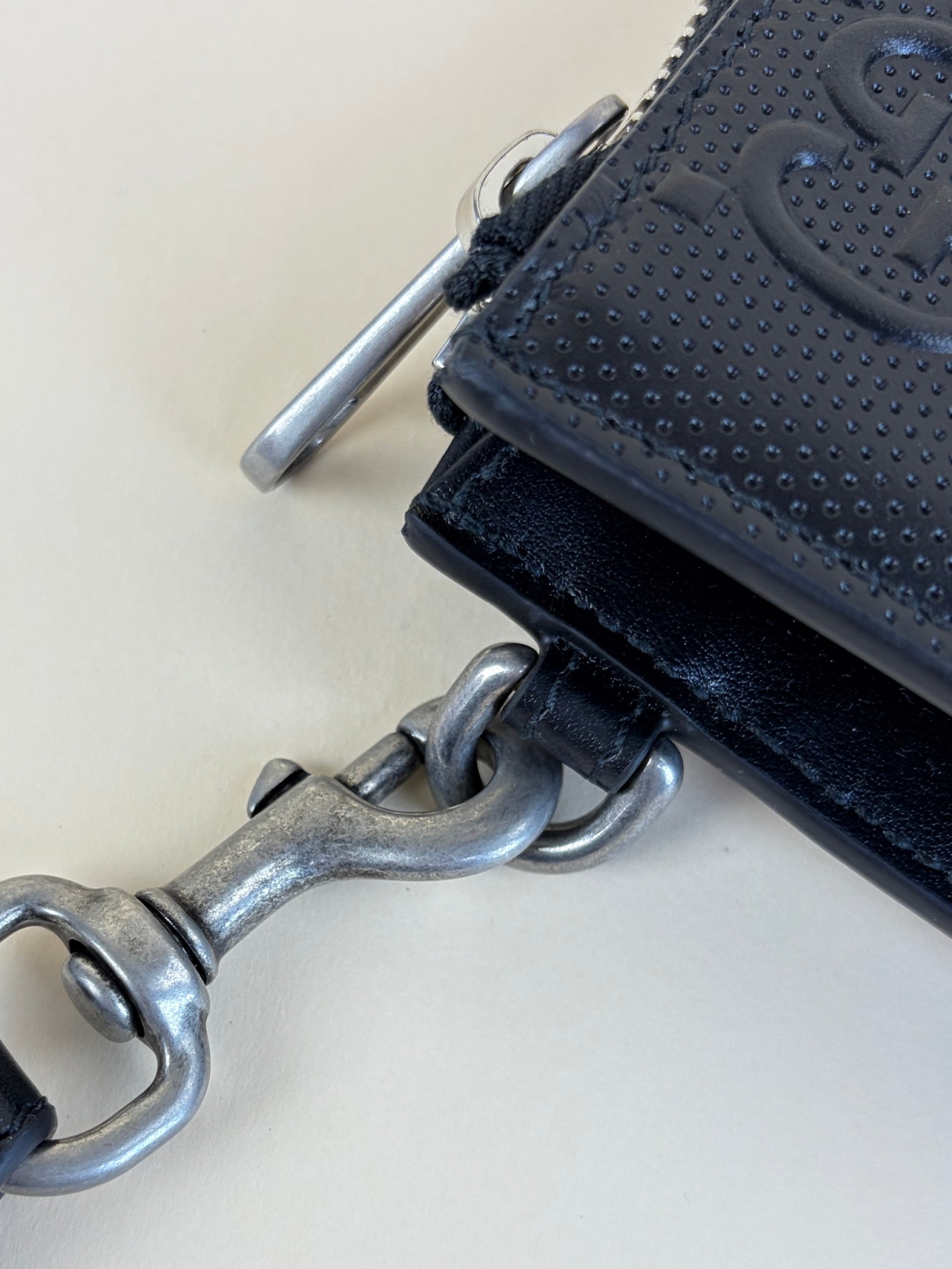 Gucci black calfskin gg tennis embossed wristlet pouch