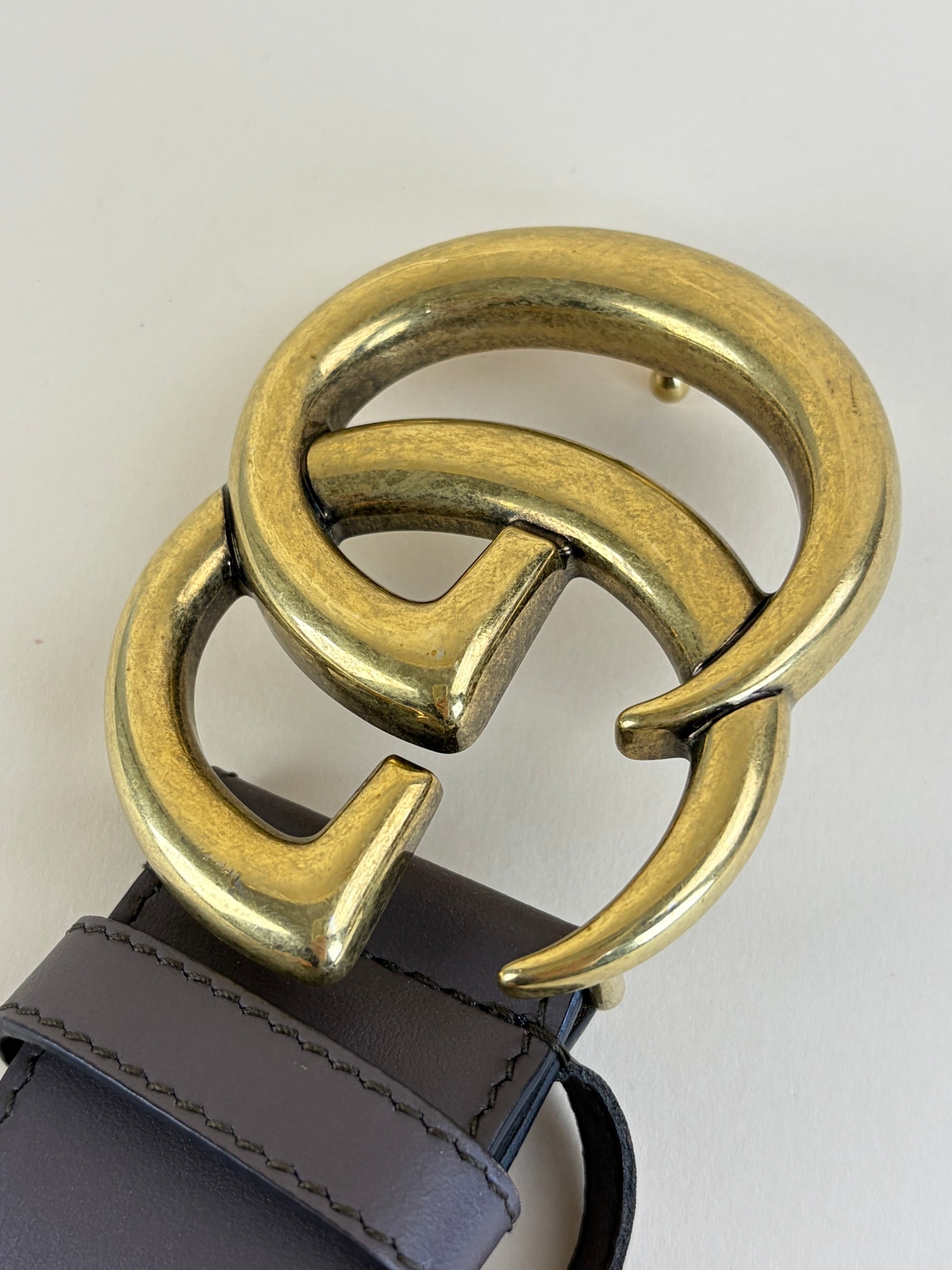 Gucci beige gg supreme monogram and brown calfskin double g buckle 40mm belt